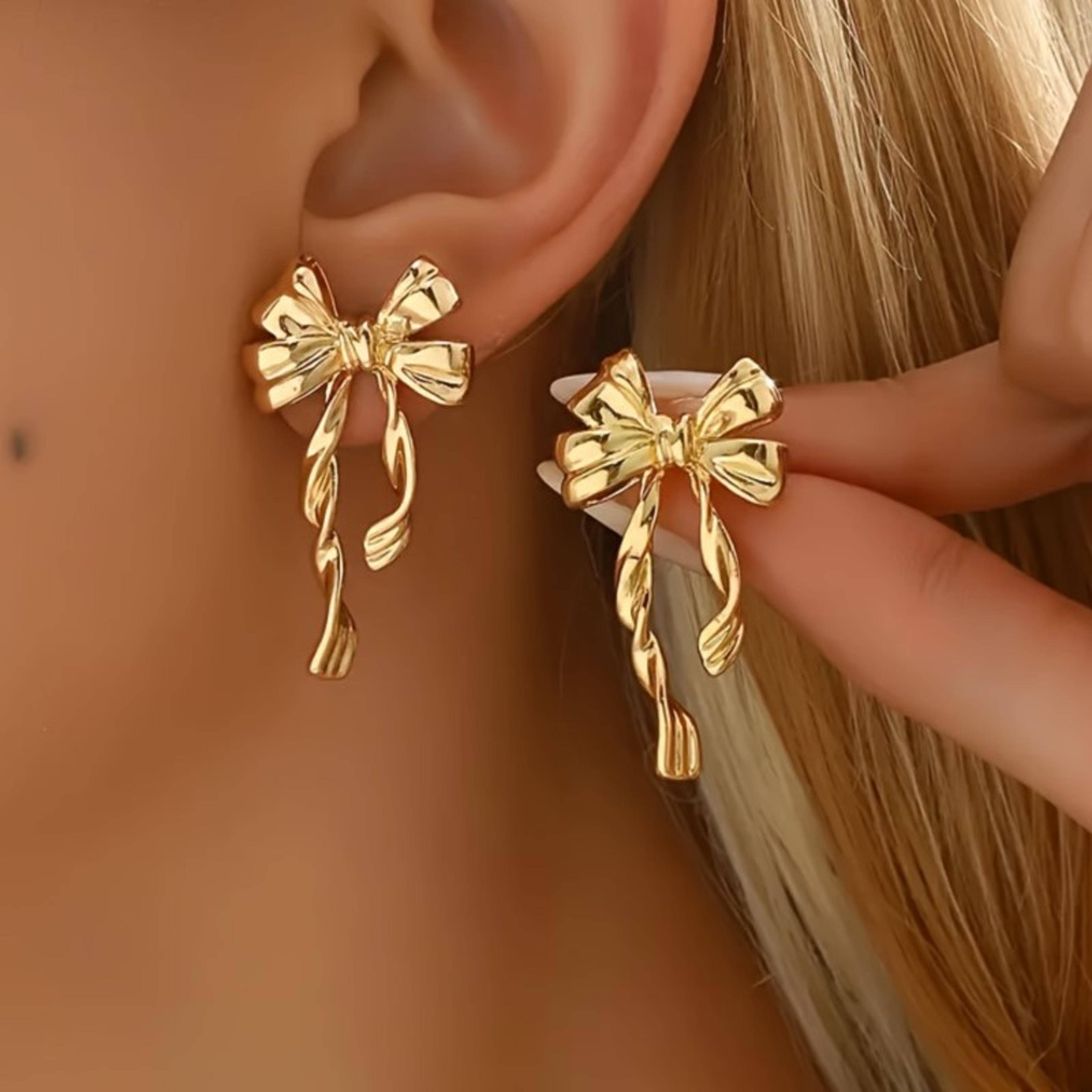 elegant gold bow earrings chic bow stud earrings for women | minimalist jewelry gift