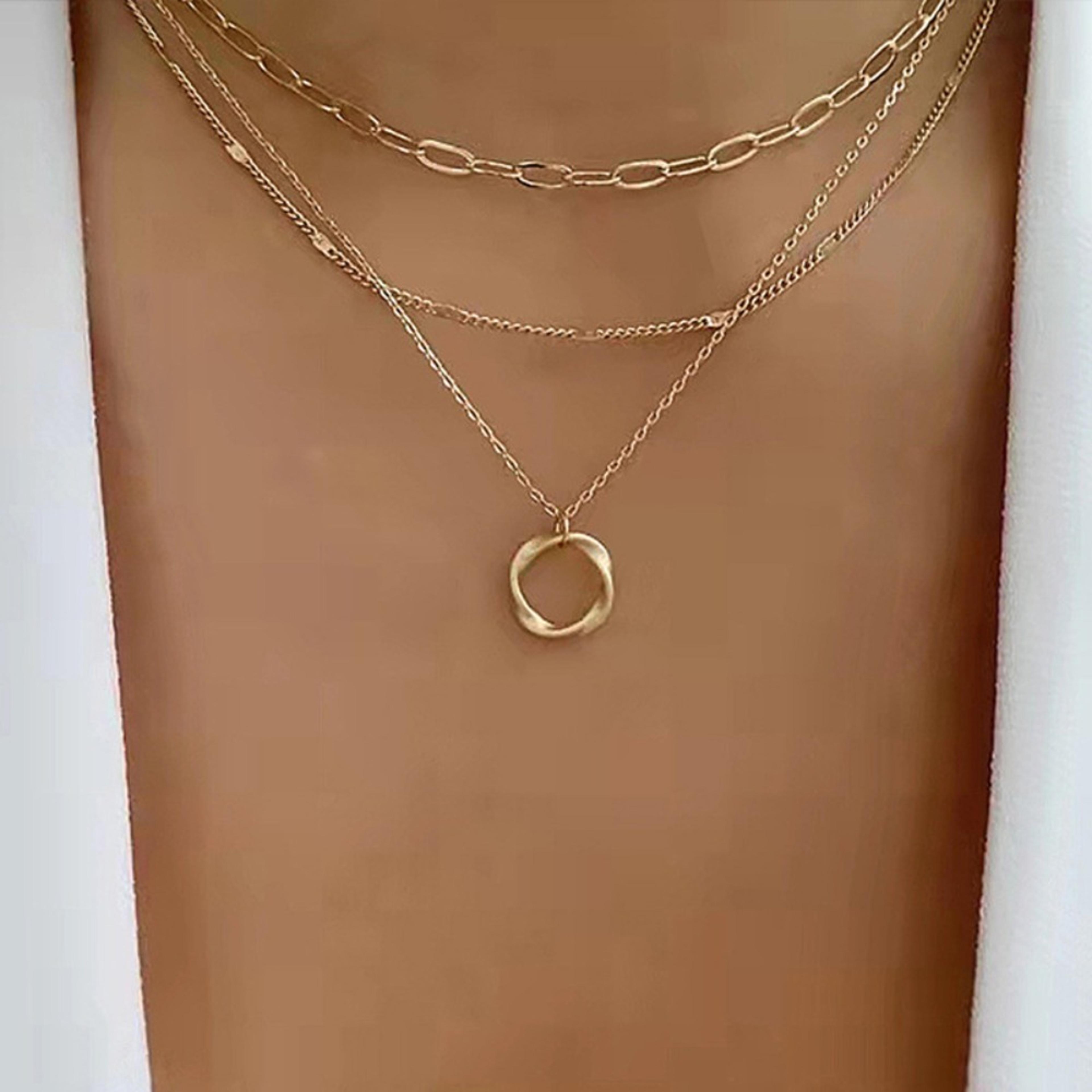 layered geometric circle statement pendant necklace for women