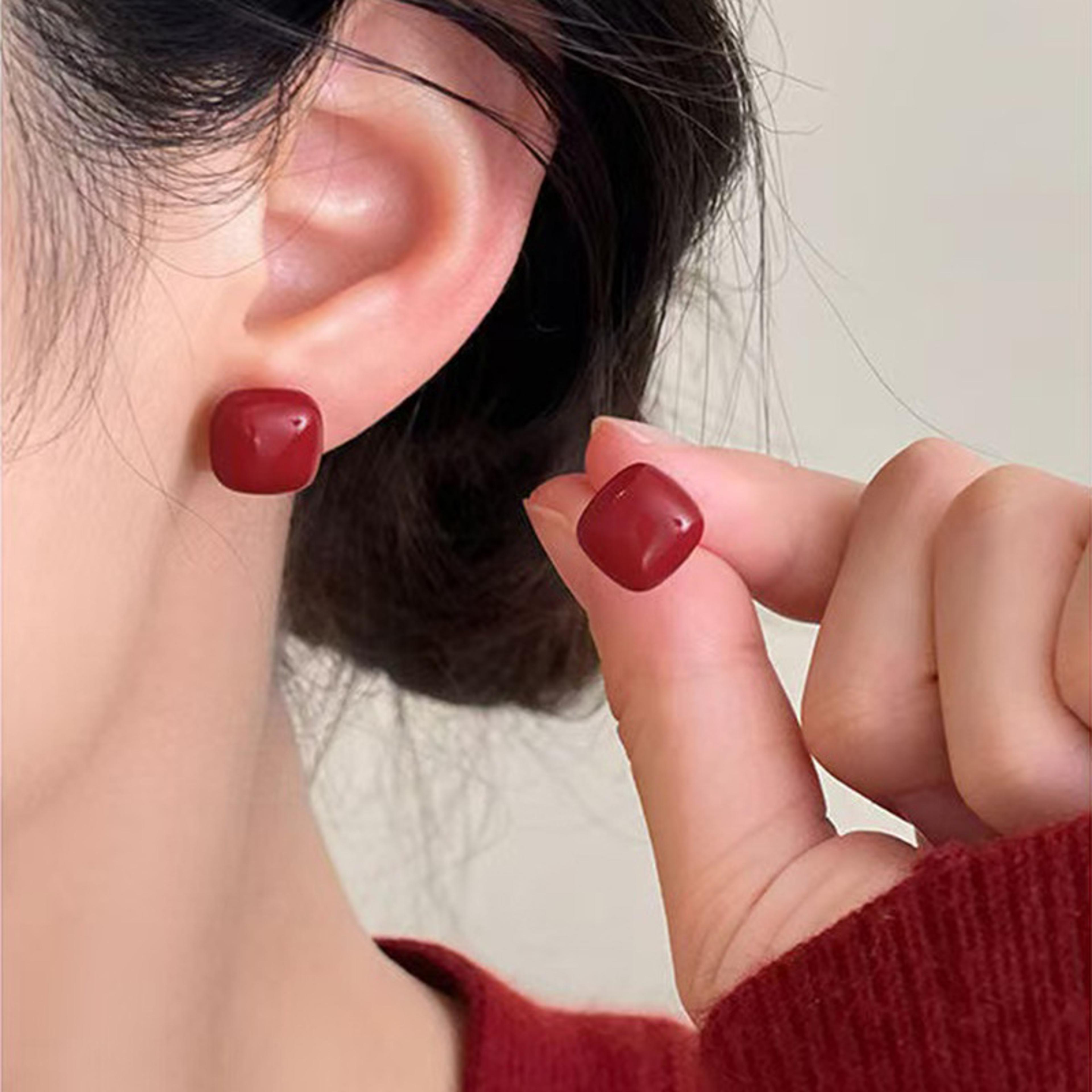 vintage heart stud earrings with red heart & star charm for women