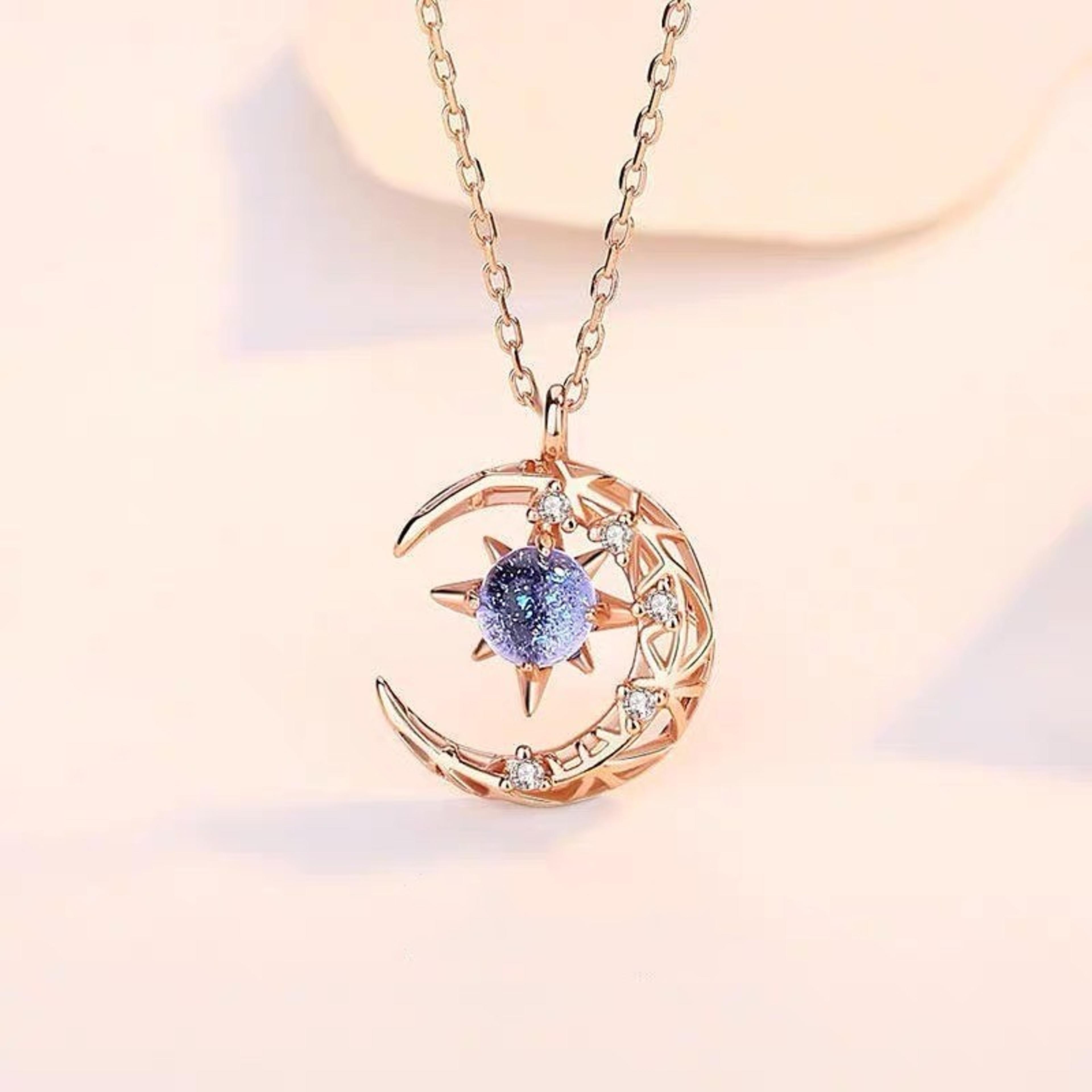 celestial moonstone necklace with star & moon pendant for women elegant celestial necklace gift