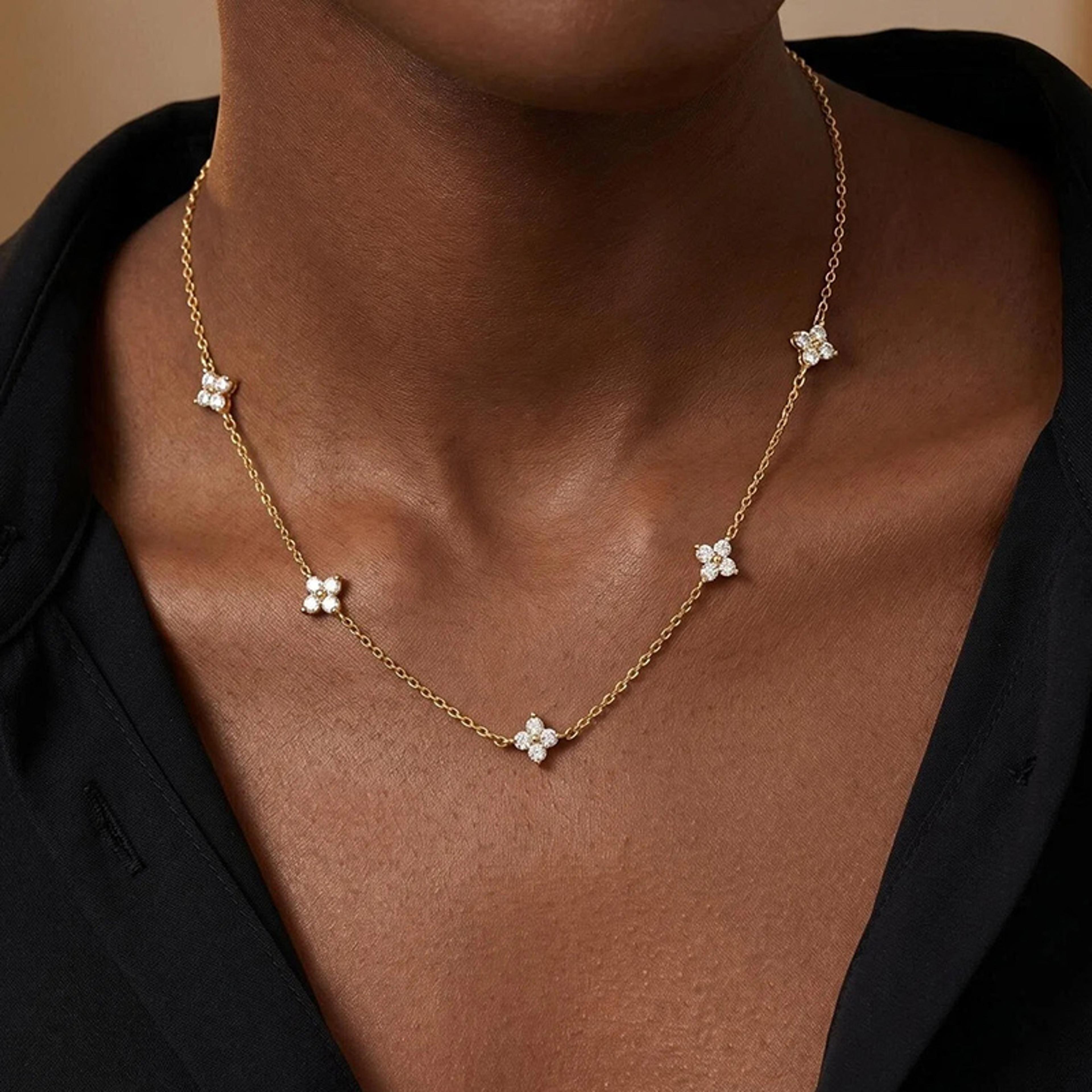 lucky leaf sterling silver necklace with flower pendant gold plated dainty womens jewelry