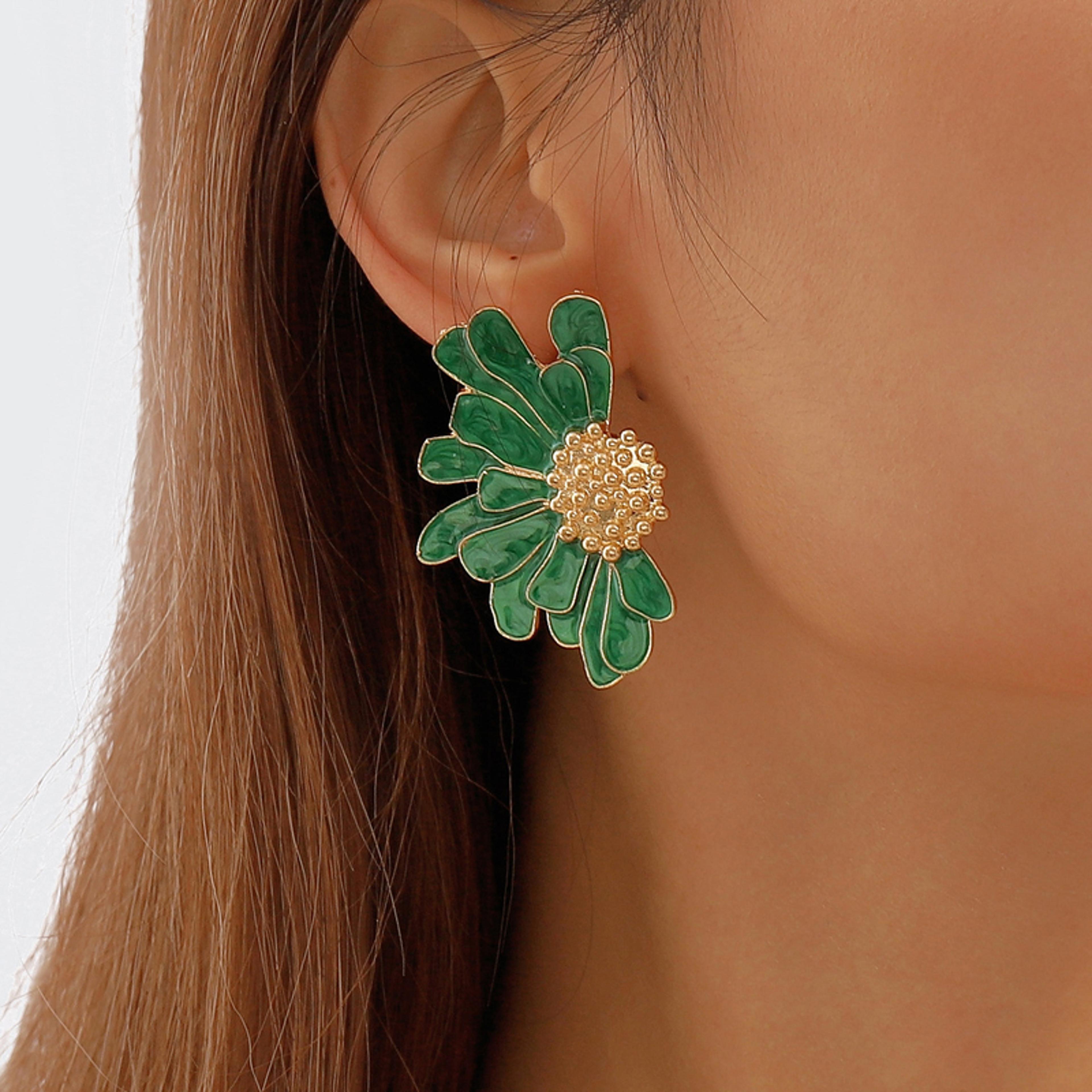 vintage blue flower stud earrings elegant floral enamel earrings for women