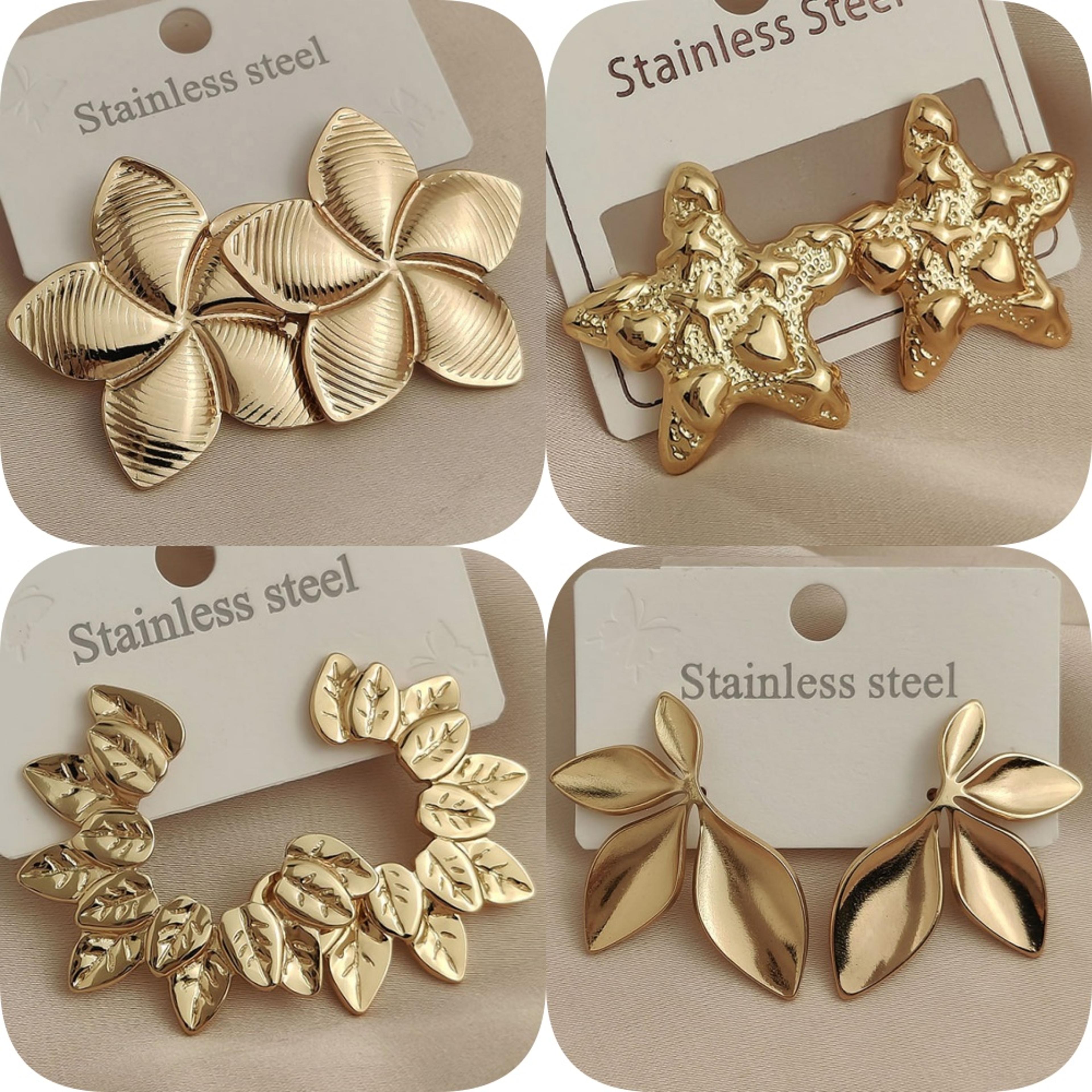 ocean inspired stainless steel earrings with starfish & leaf design waterproof statement jewelry for women