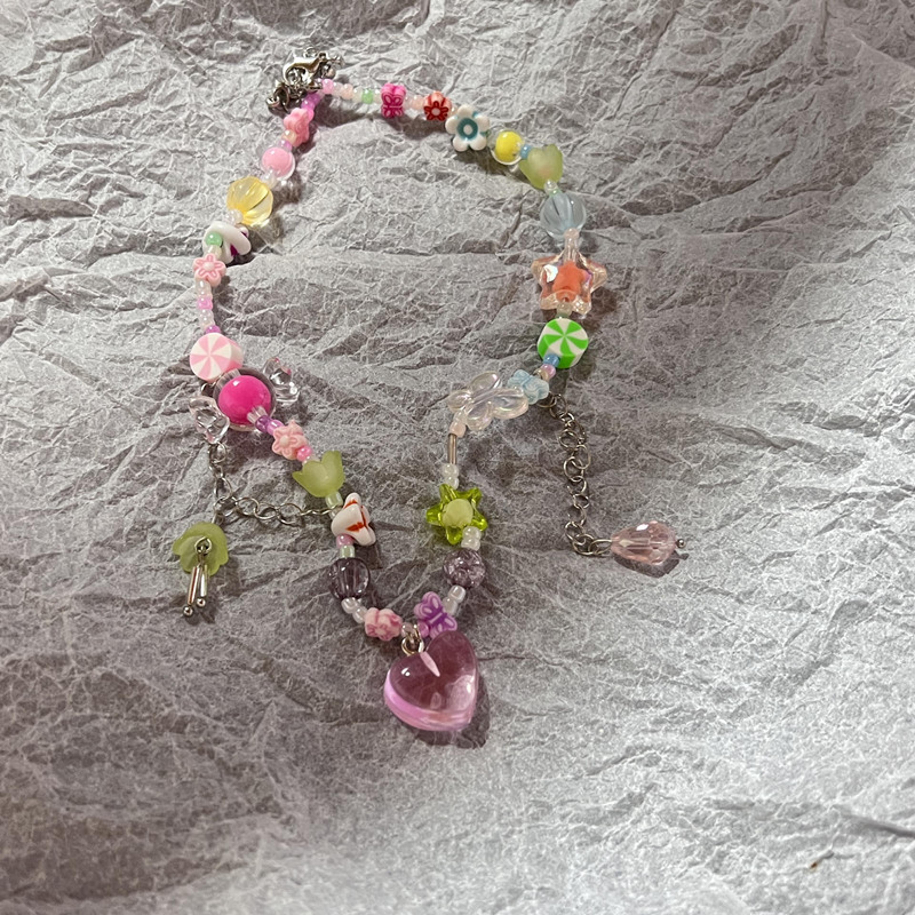 beaded flower heart necklace retro clavicle chain for women
