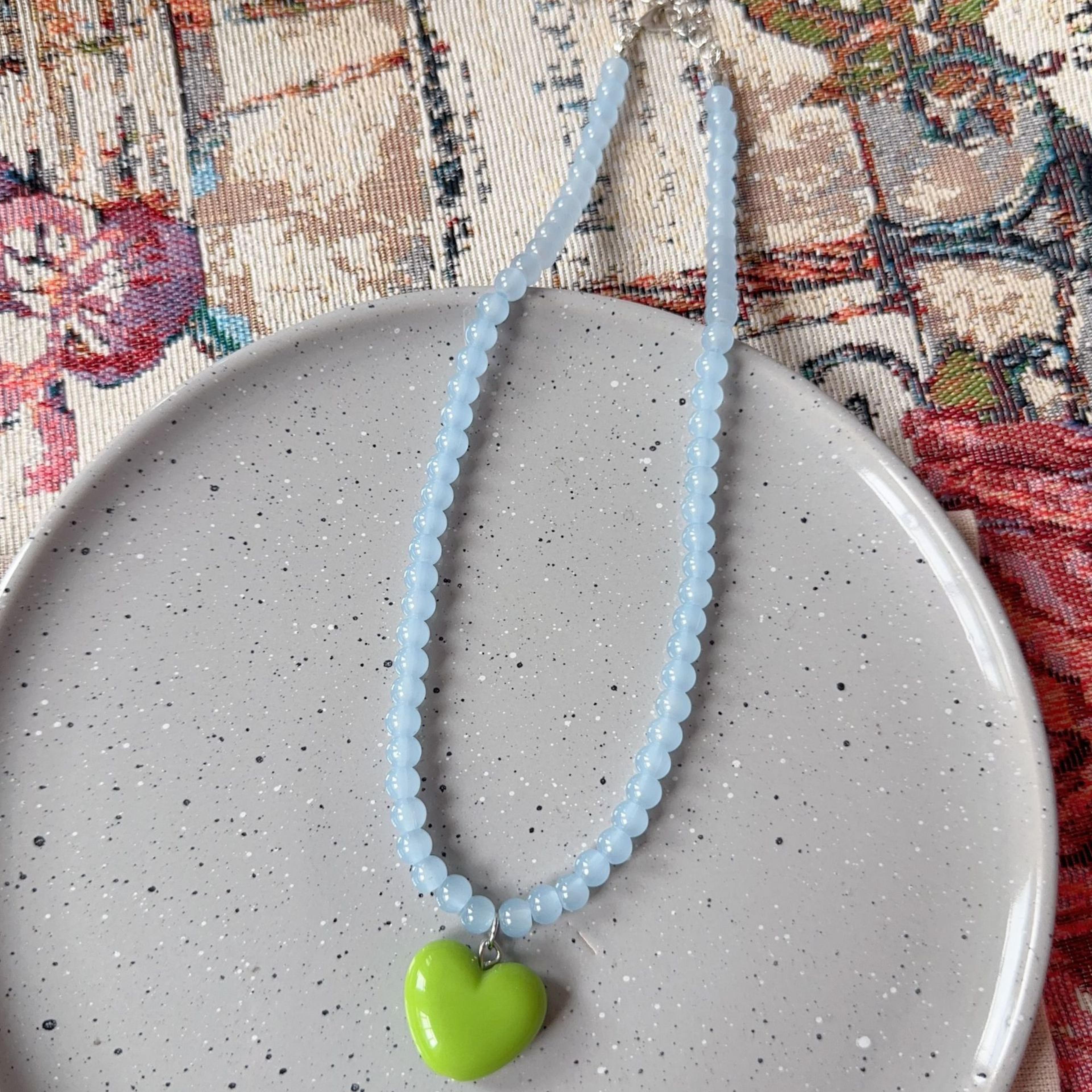 colorpop heart pendant necklace with colorful glass beads for women & girls
