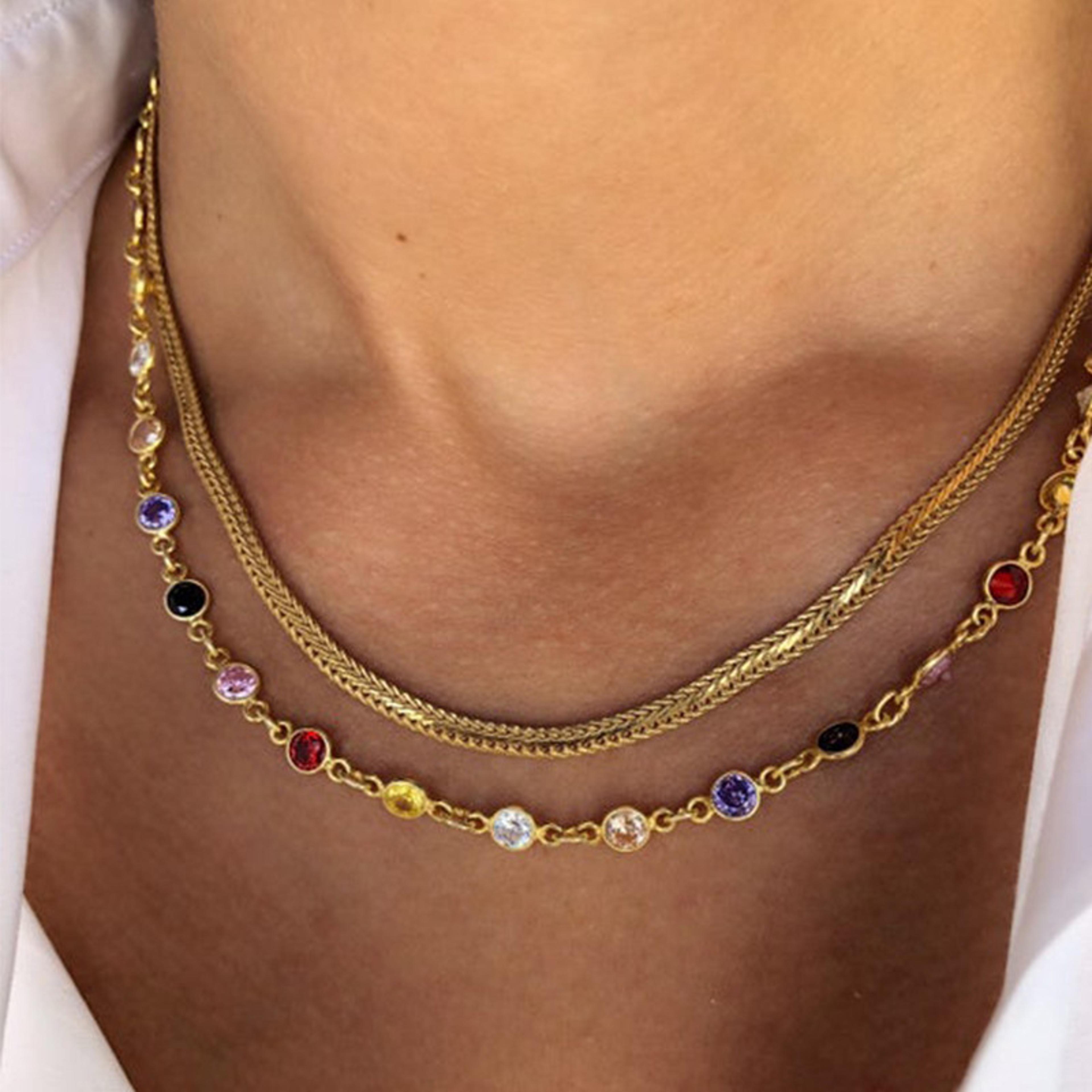 boho crystal stone multilayer beaded necklace gold link chain statement jewelry for women
