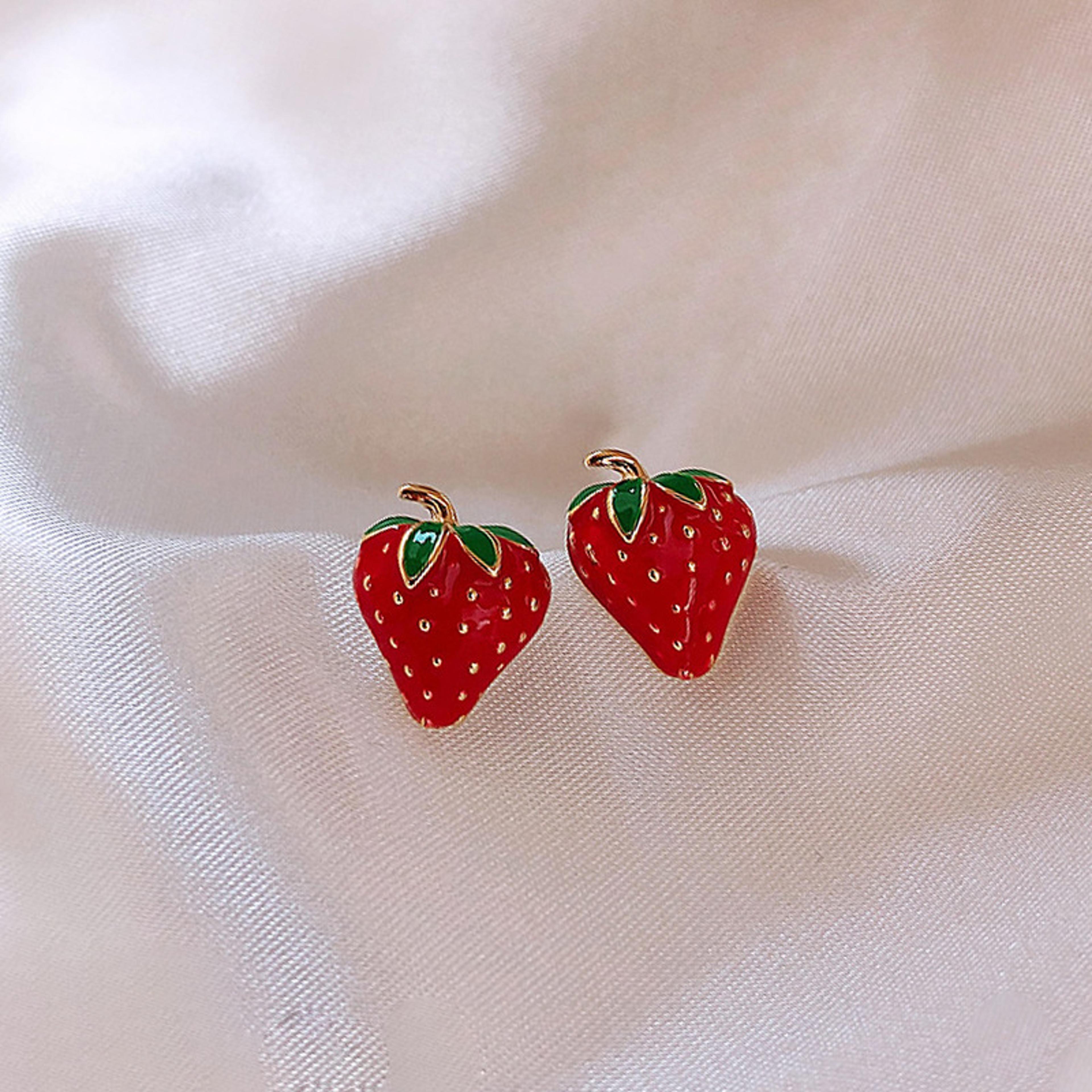 cute sterling silver earrings strawberry crystal stud earrings for women & girls