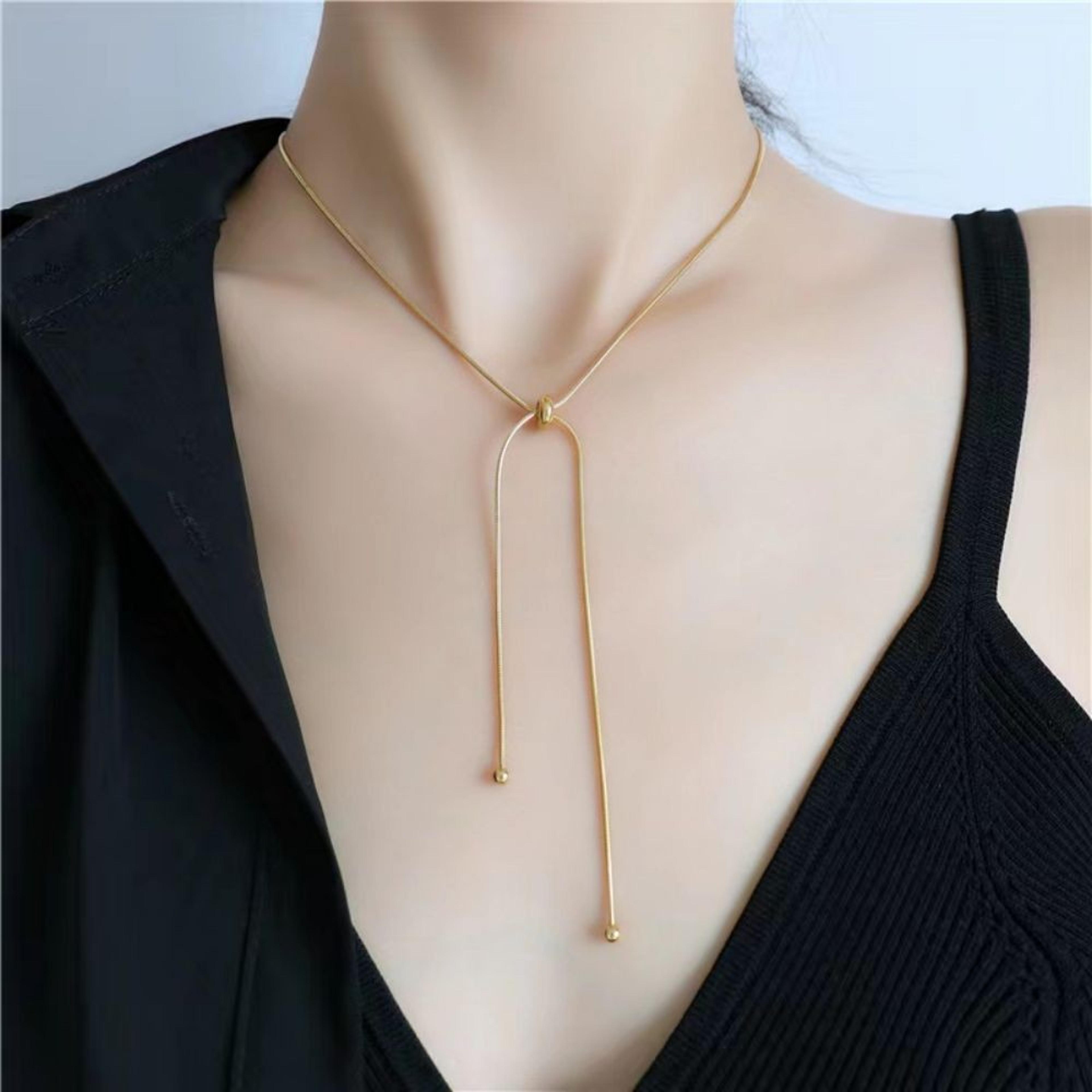 adjustable snake chain necklace y drop pendant stainless steel layering necklace for women