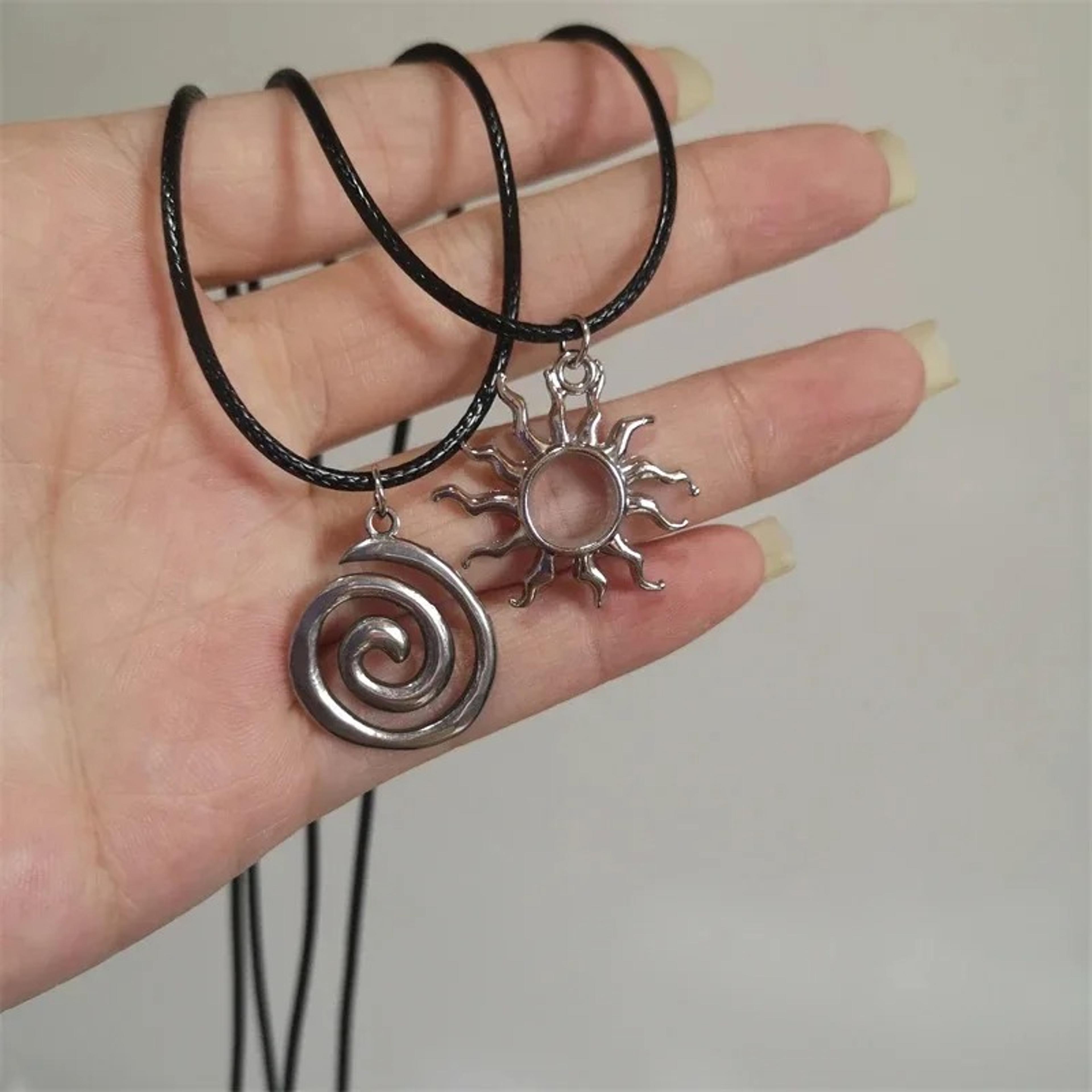 vintage spiral pendant necklace with handwoven leather cord | boho goth necklace for women