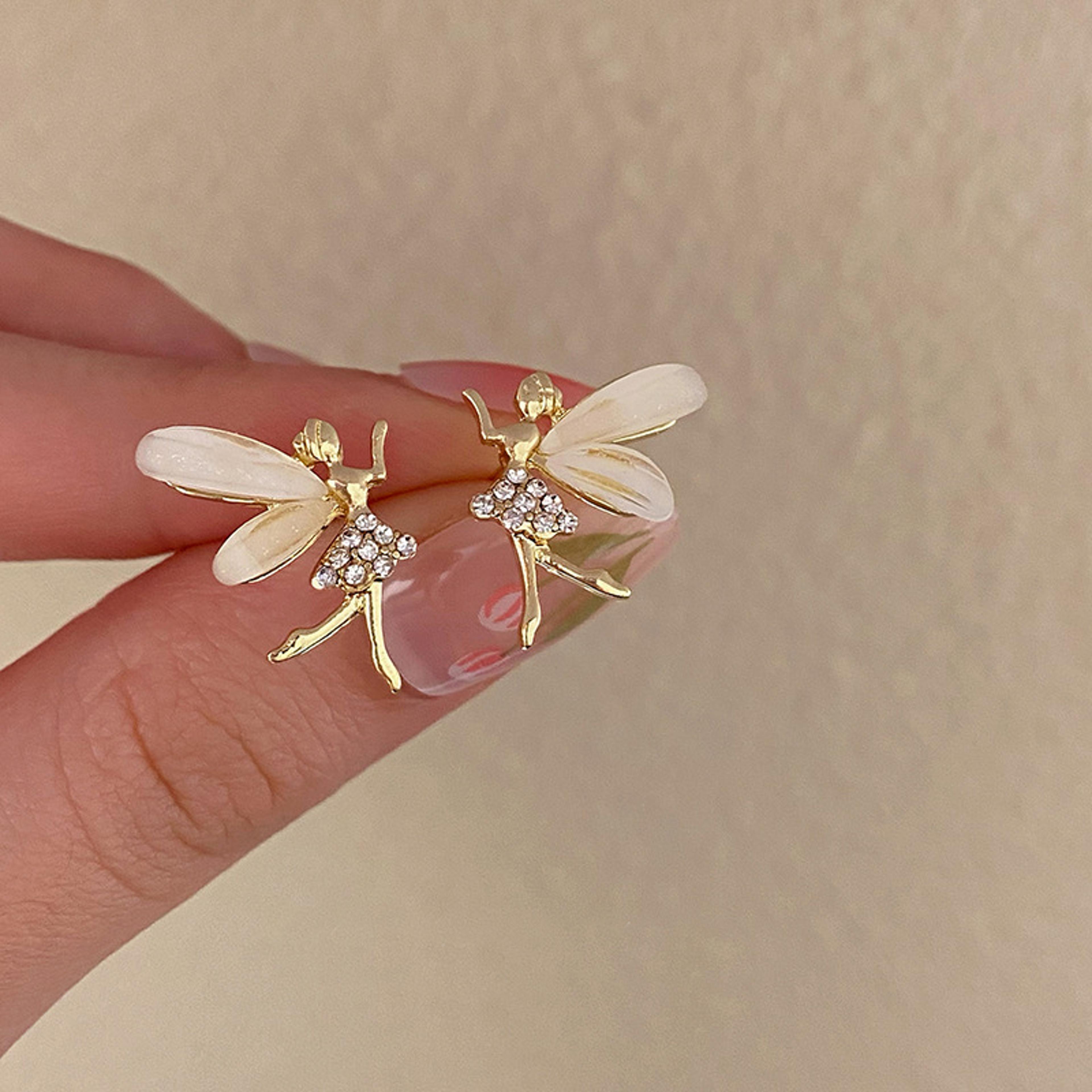 sparkling angel wing earrings crystal stud earrings for women