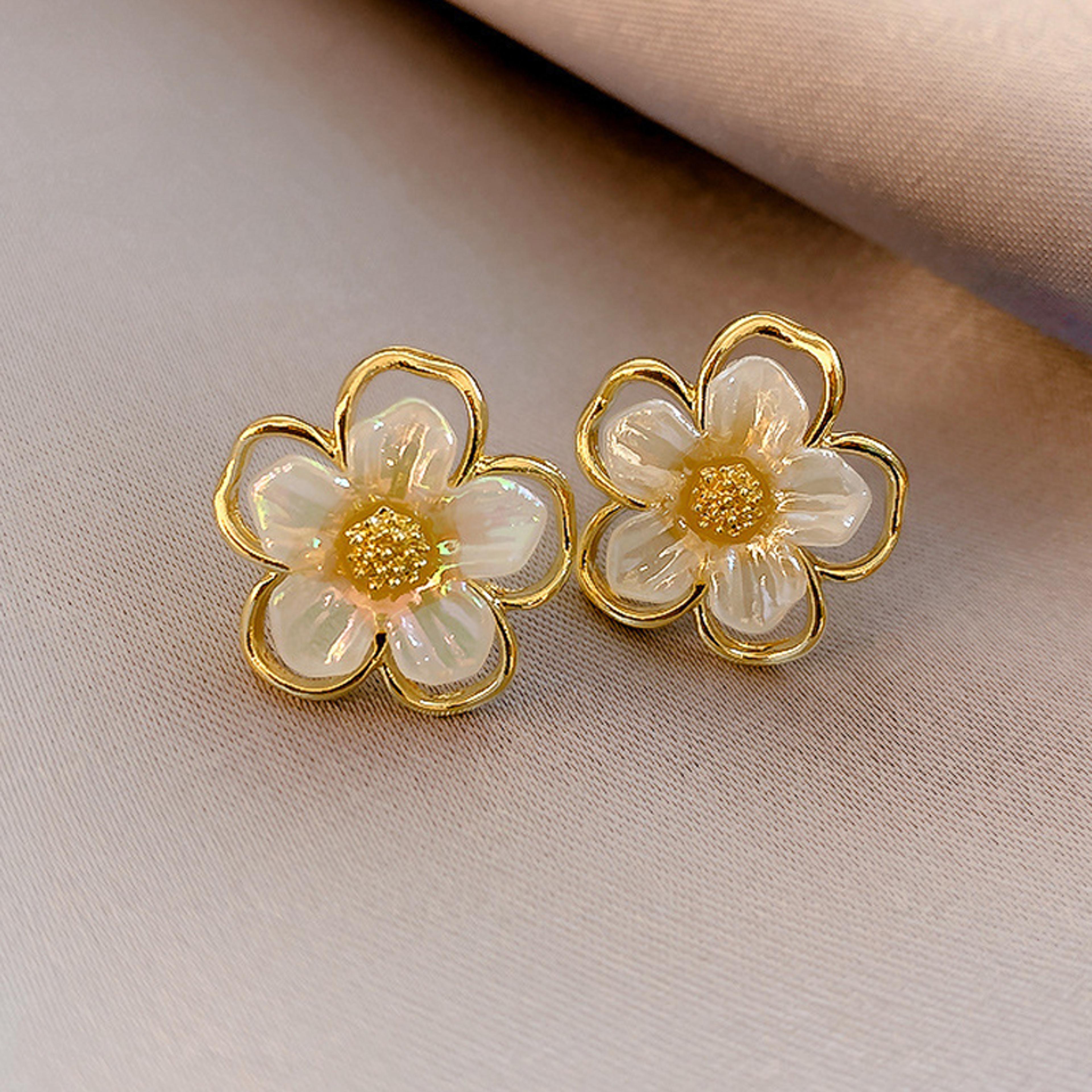 elegant flower stud earrings white floral korean earrings for weddings, parties & everyday style