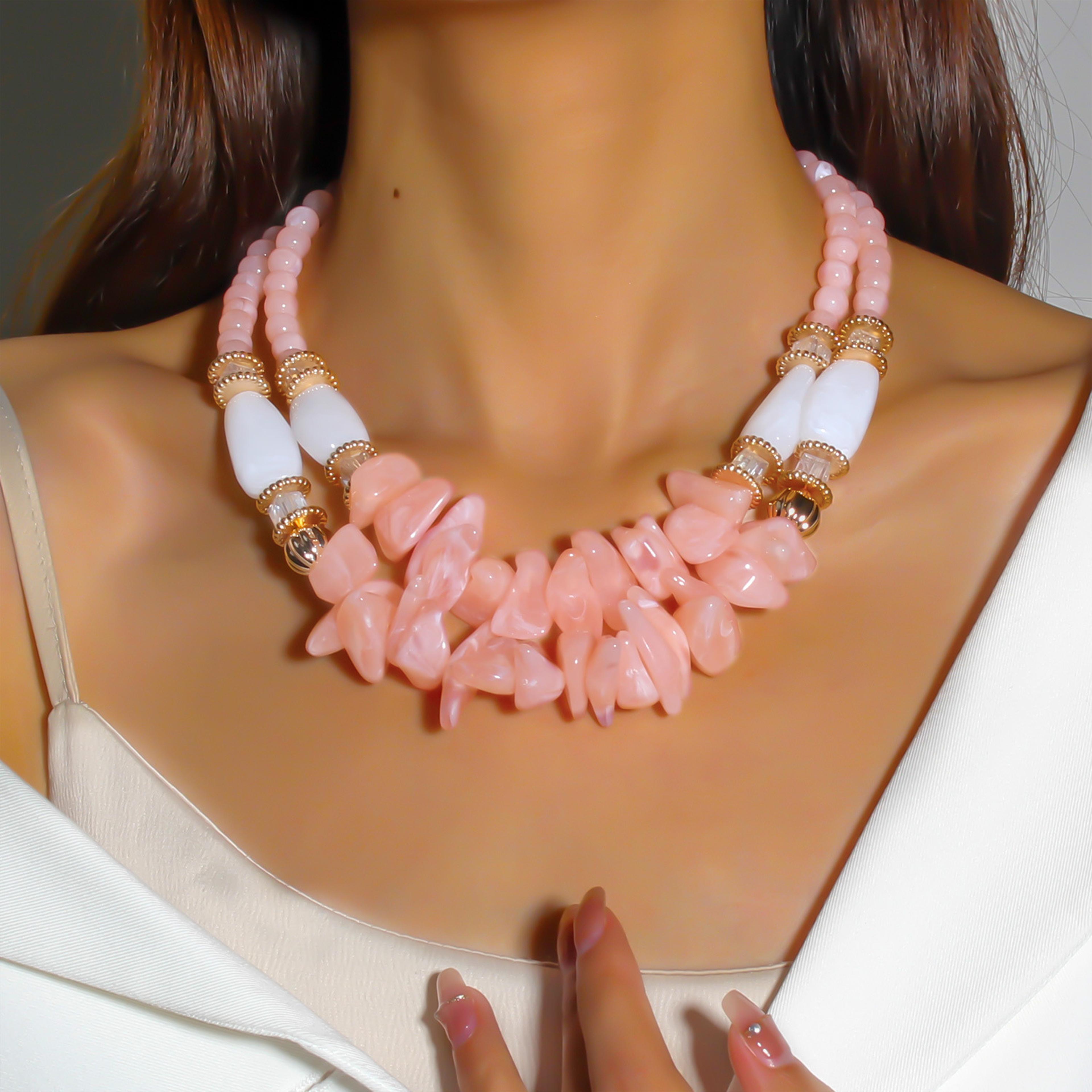 statement double layered resin bead necklace bold womens choker necklace for vacation & party wear
