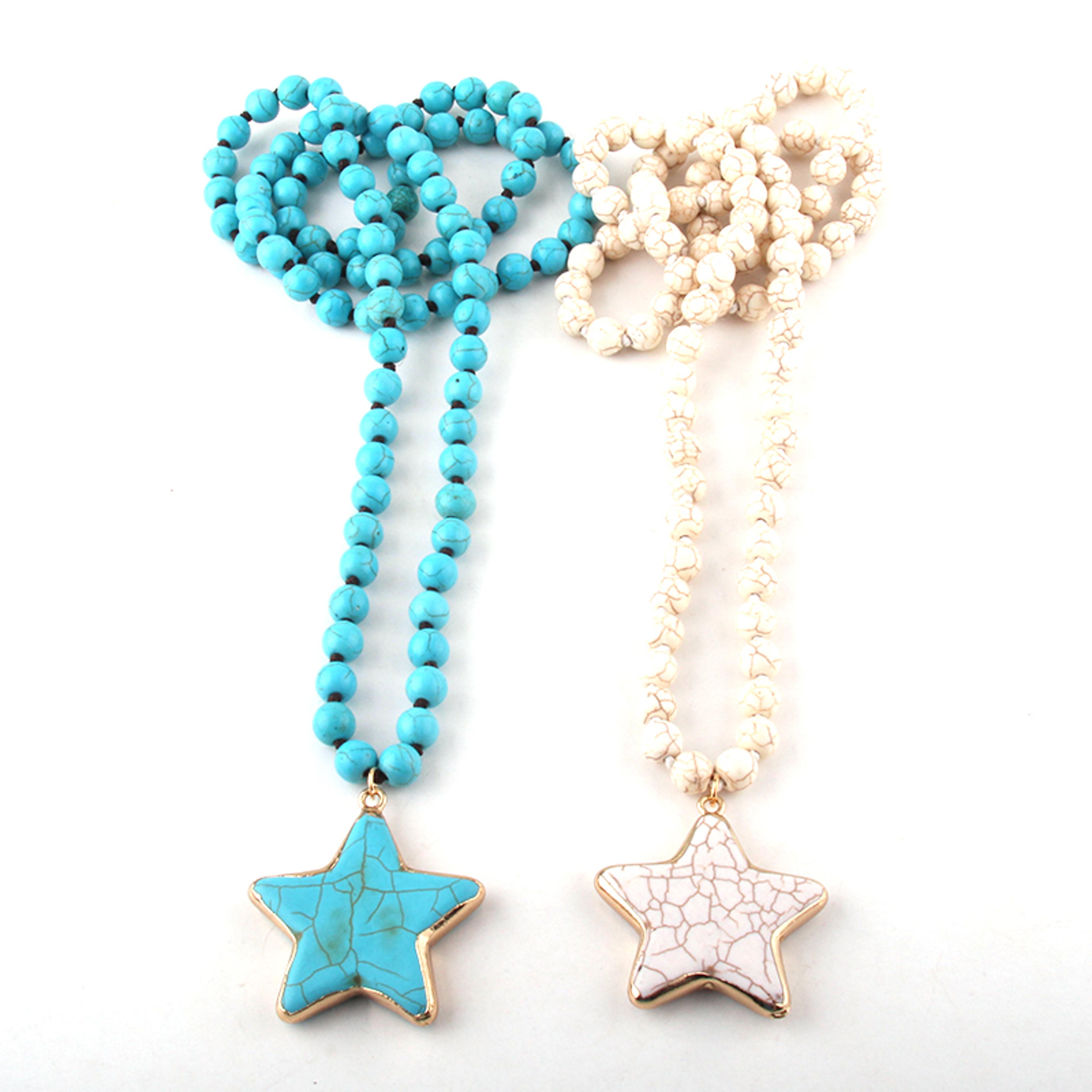 bohemian pendant necklace with turquoise stone pentagram star pendant for women