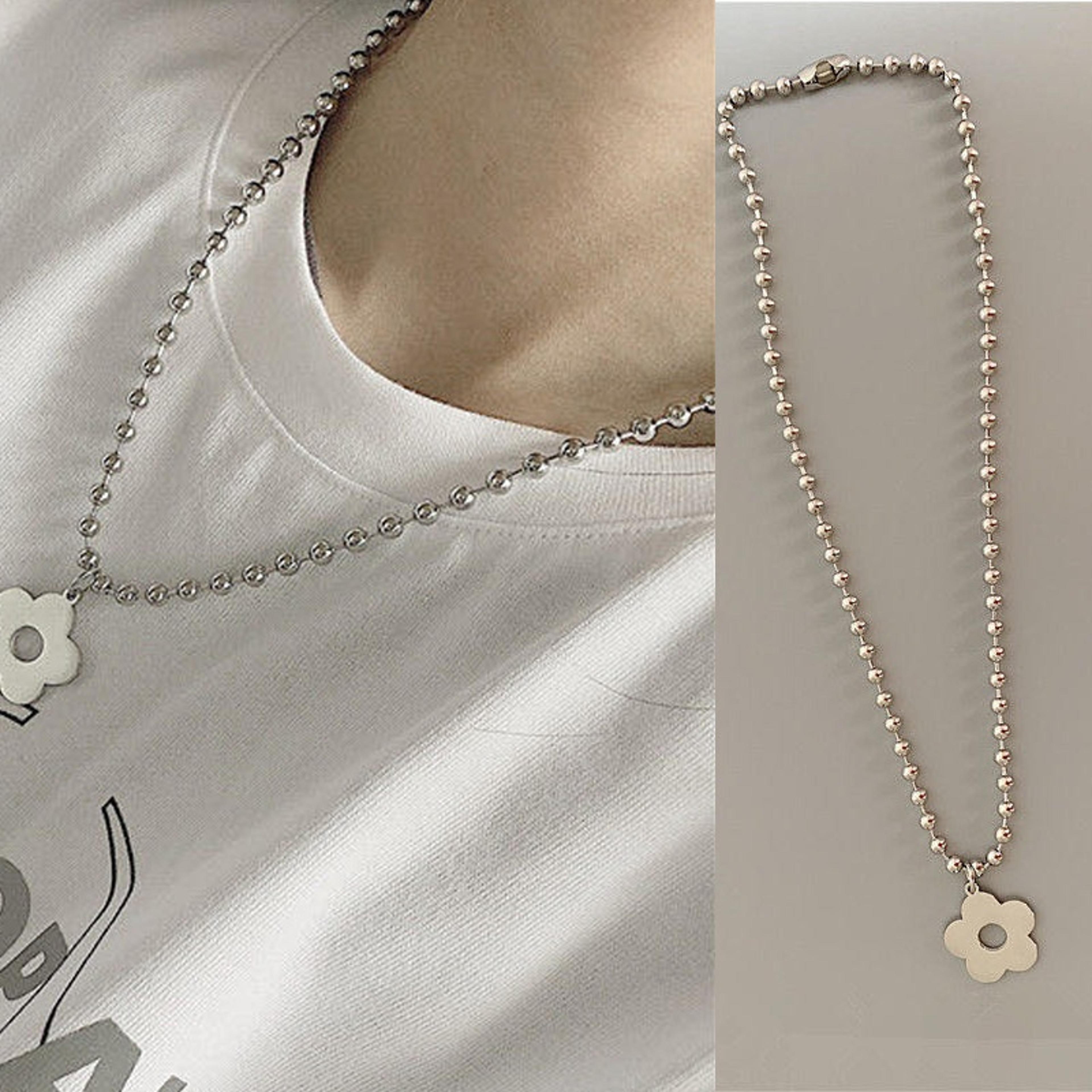 harajuku flower choker necklace with stainless steel beads gothic kawaii beaded necklace