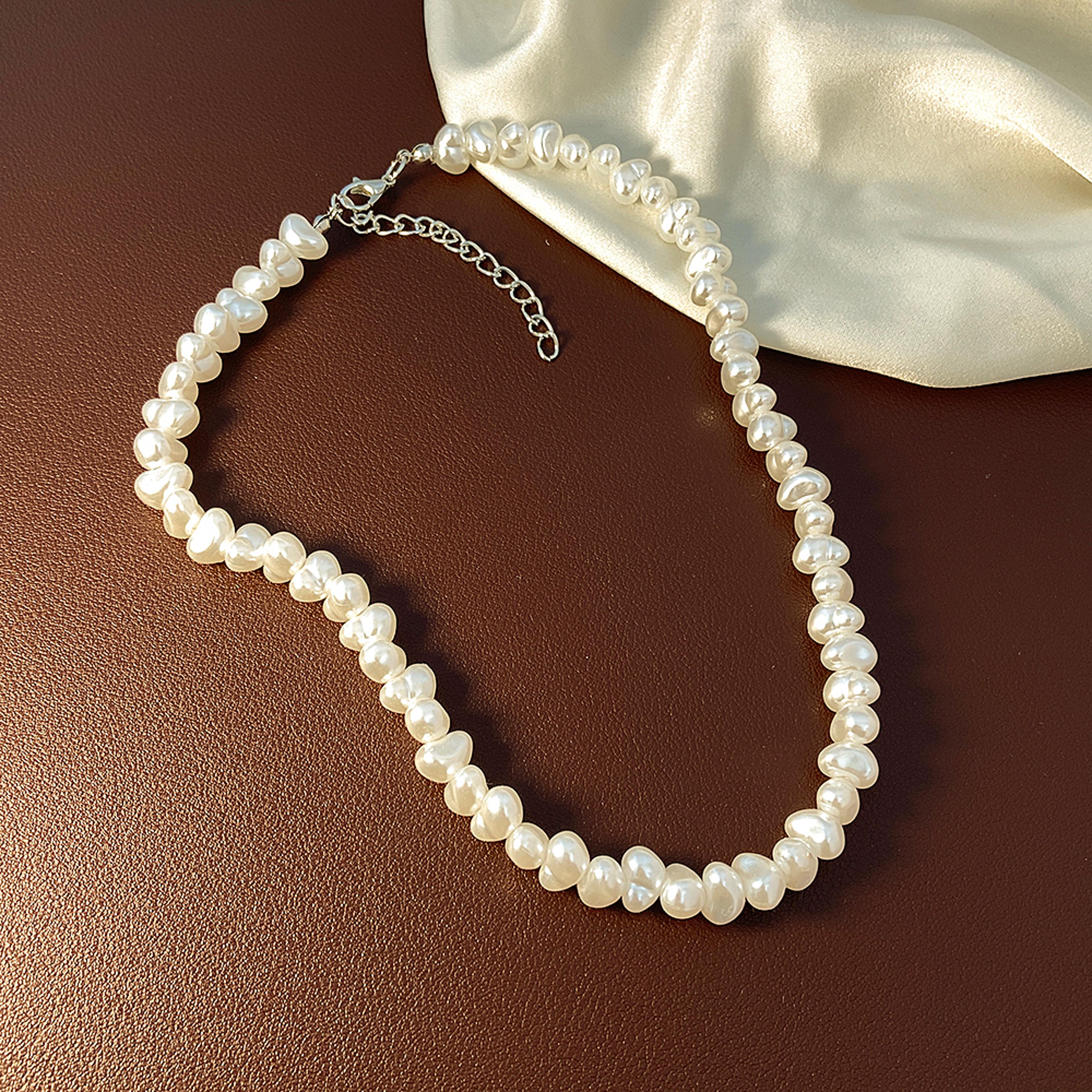 handmade imitation pearl necklace irregular beaded statement necklace for men & women