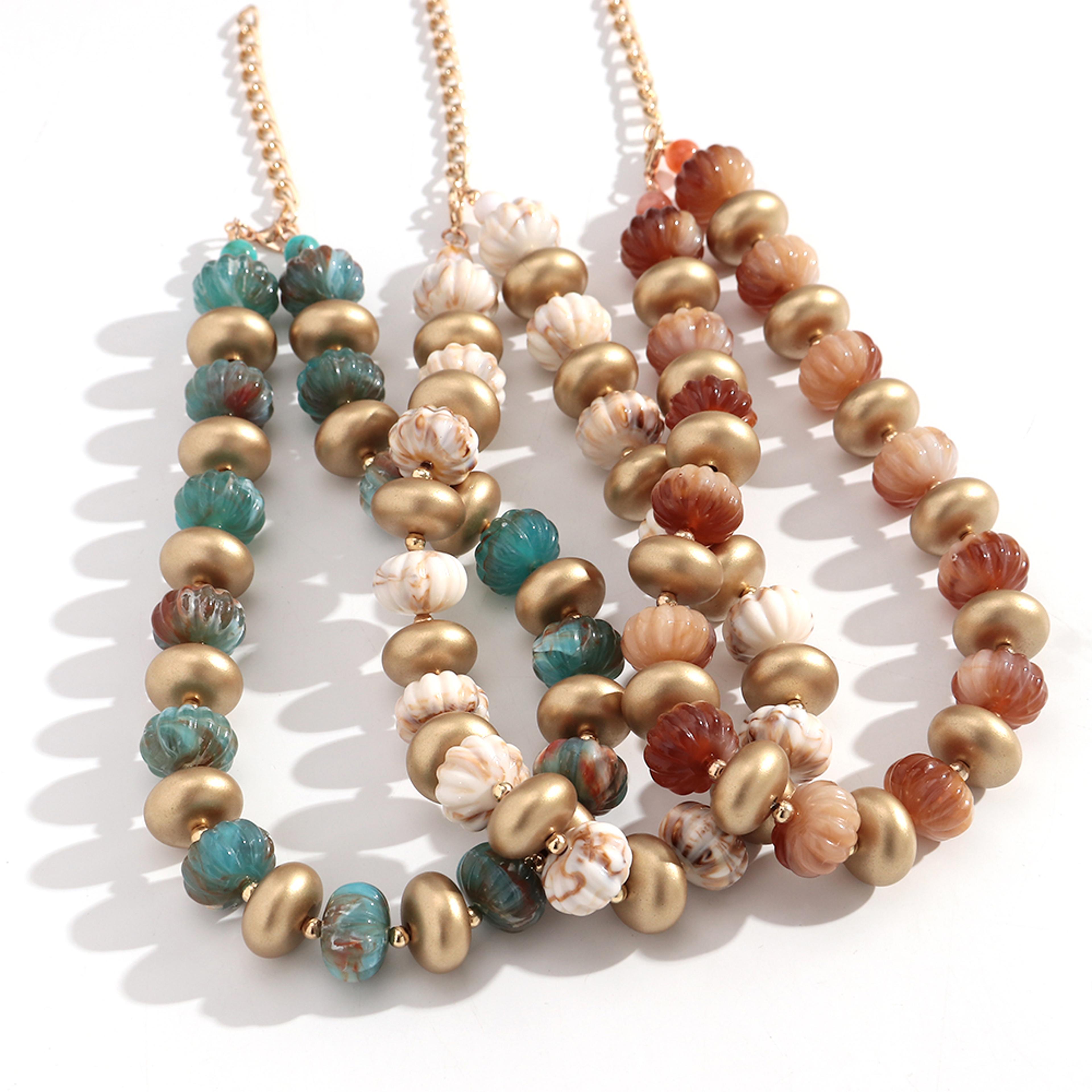 vintage beaded choker necklace colorful acrylic geometric statement collar for women