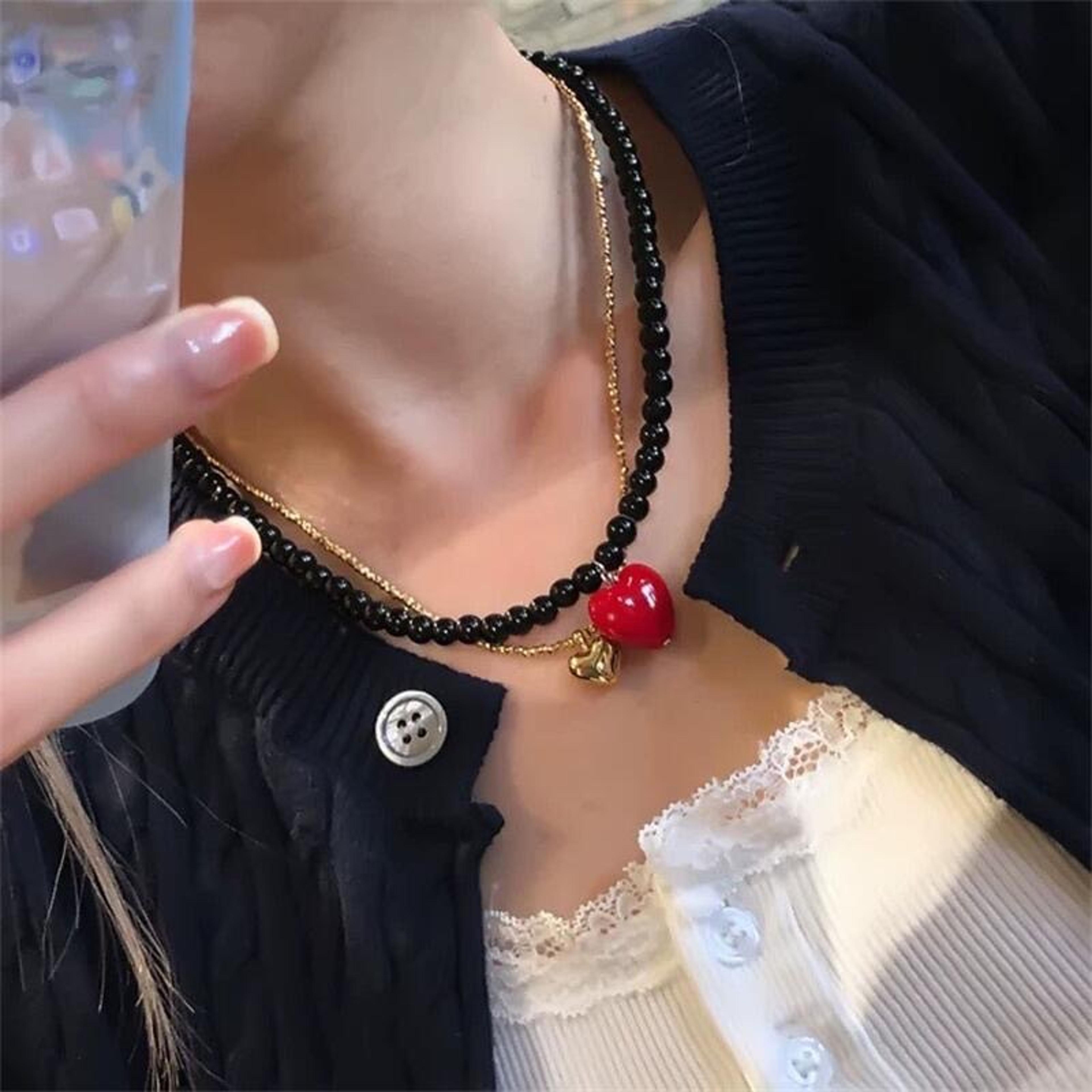 colorful heart pendant necklace trendy beaded resin heart clavicle chain for women & girls