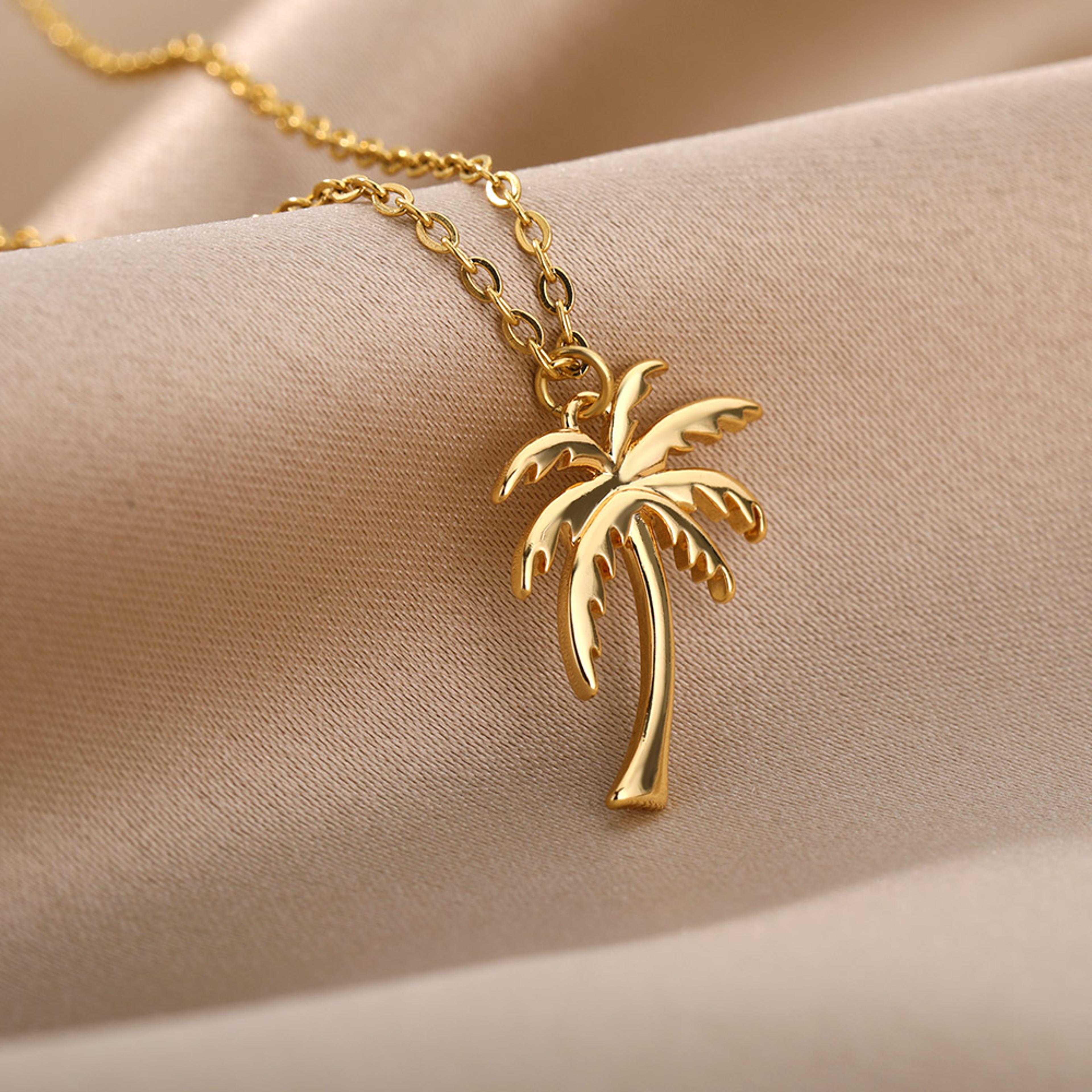 coastal palm tree necklace dainty stainless steel necklace for beach & boho style