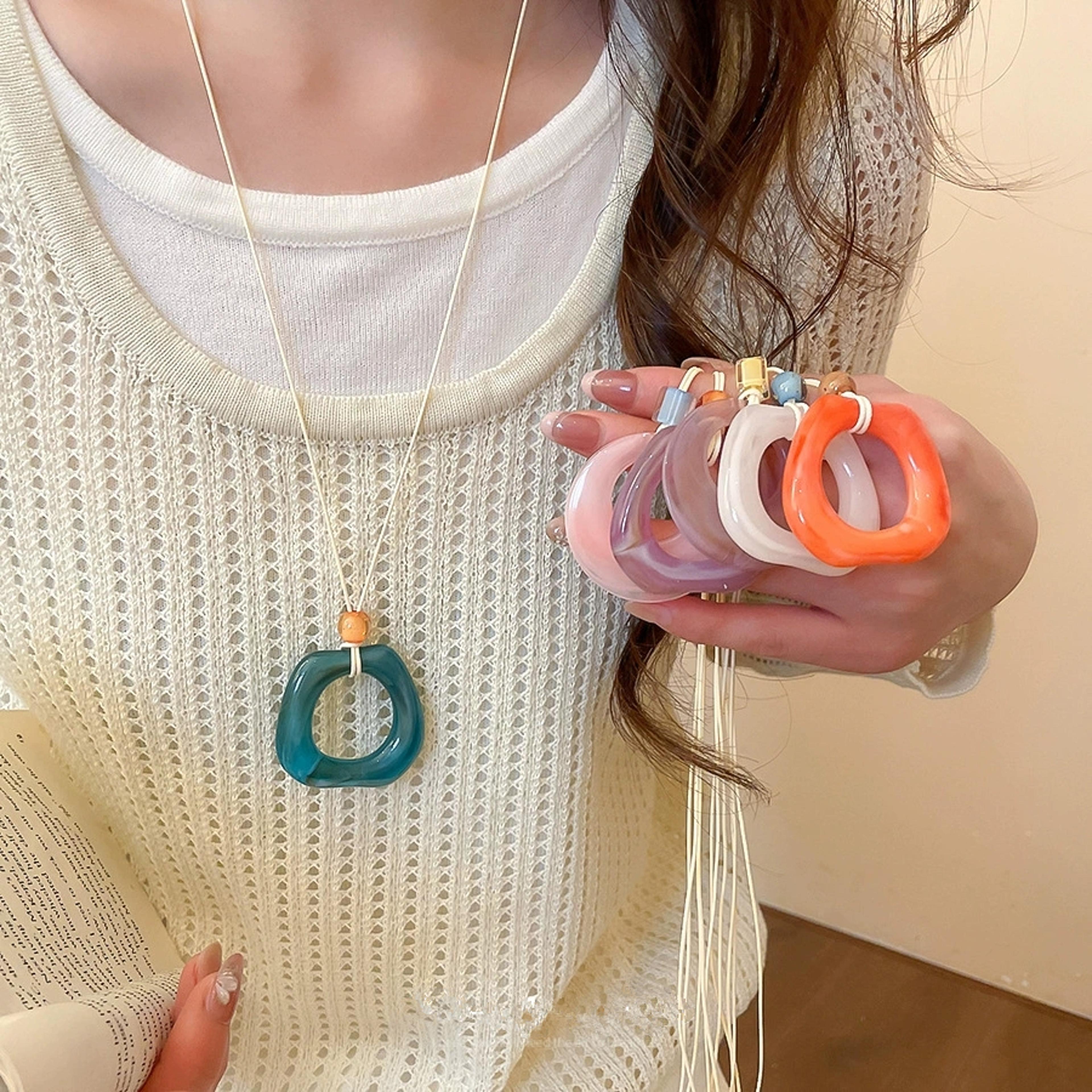 colorpop resin pendant necklace modern geometric necklace with long rope cord for women