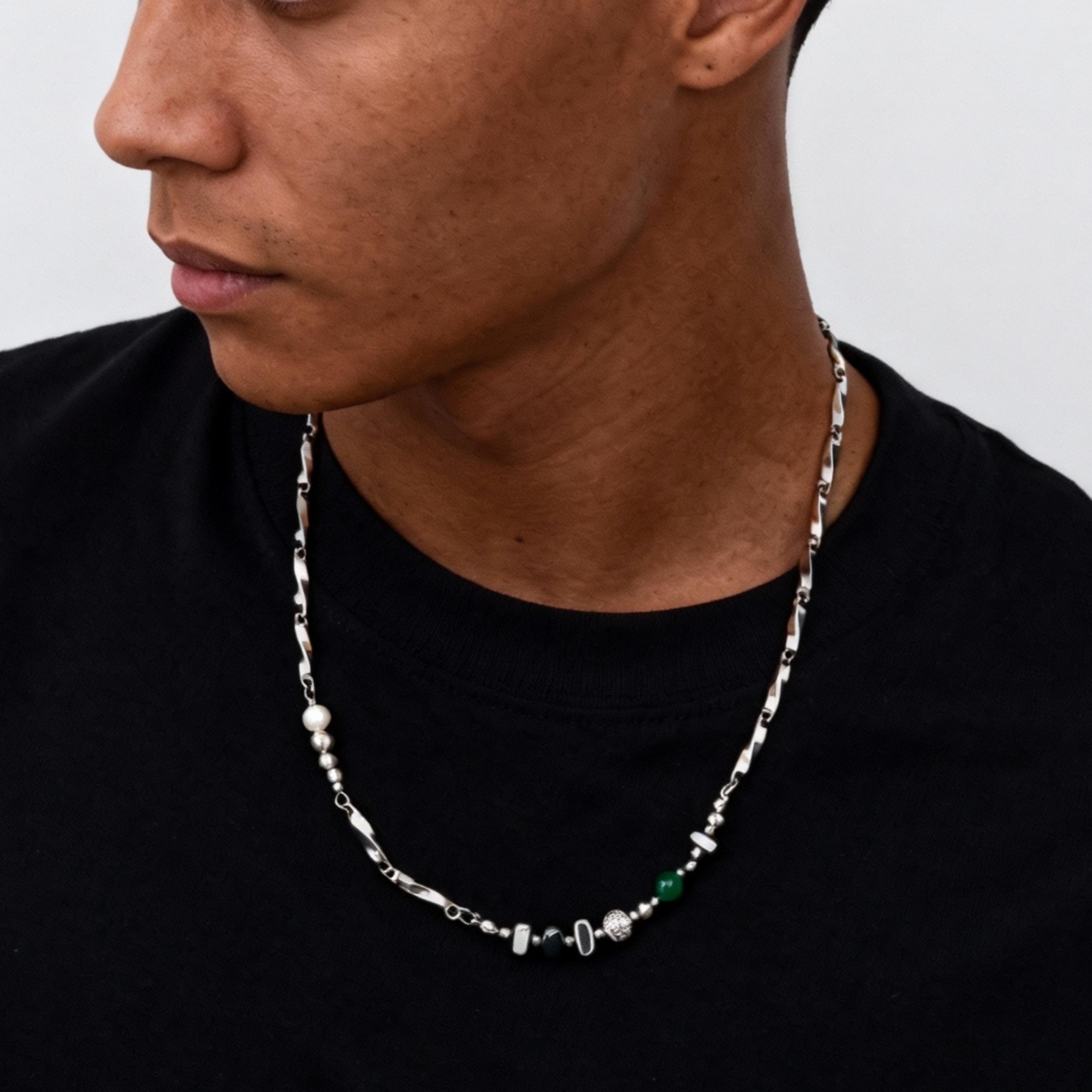 stainless steel mens chain necklace punk irregular beaded hip hop choker