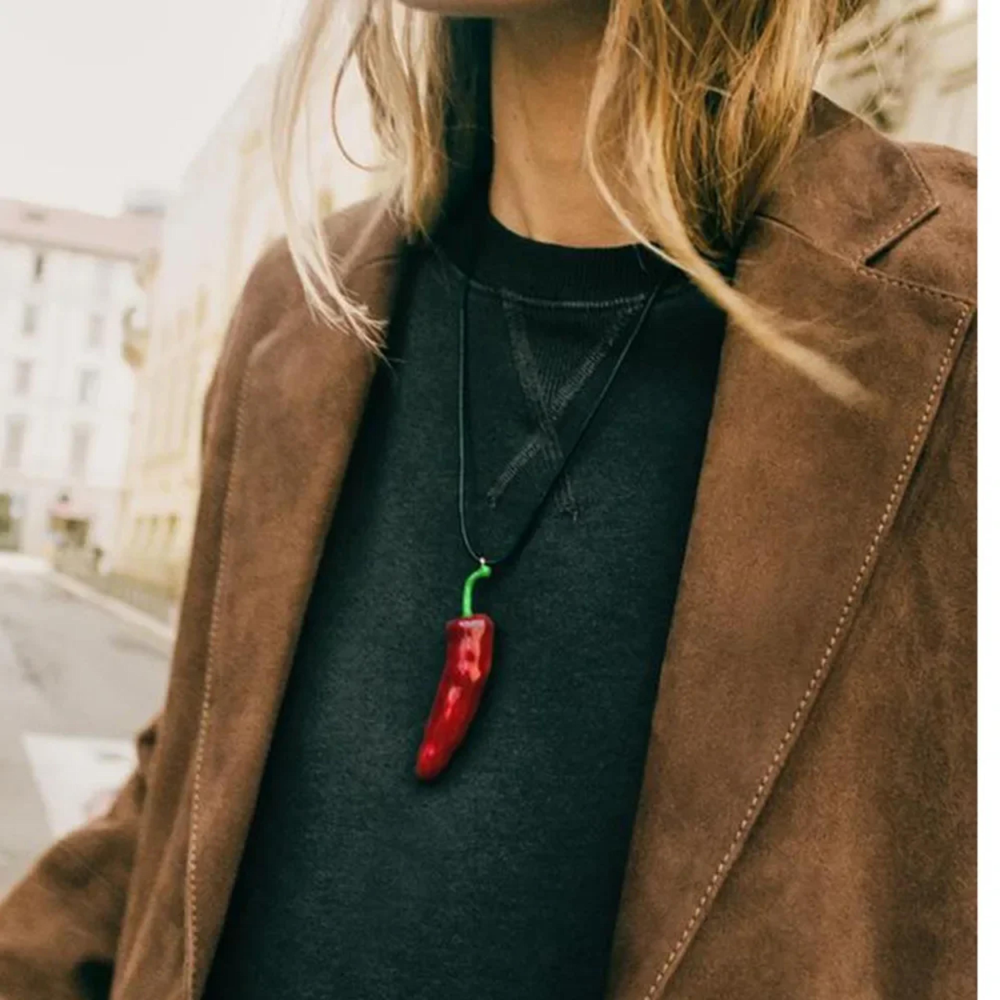 boho red pepper pendant rope chain necklace for women chic red pepper pendant necklace gift