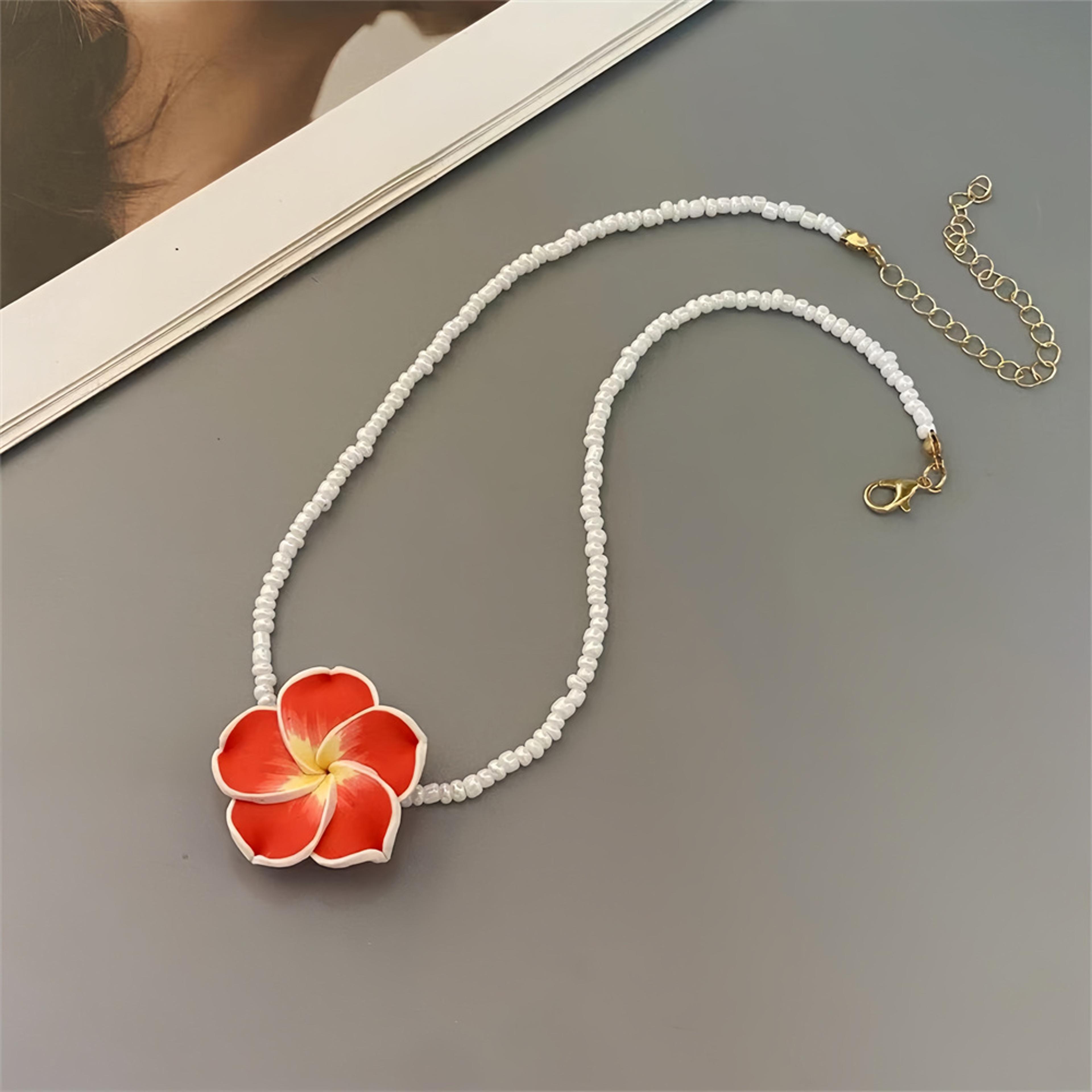 boho flower choker necklace with polymer clay daisy beads for women & girls