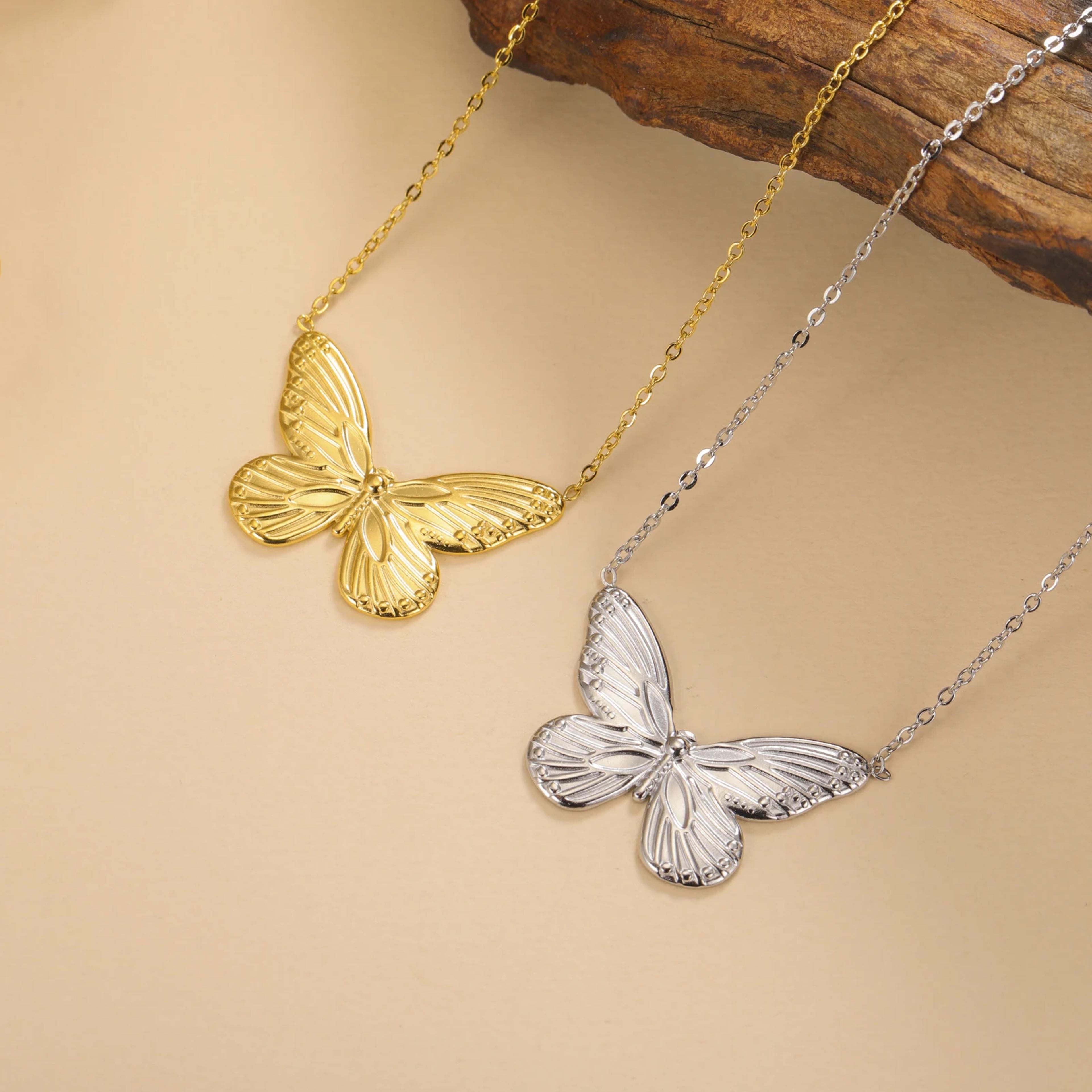 elegant butterfly pendant necklace gold color stainless steel butterfly choker for women