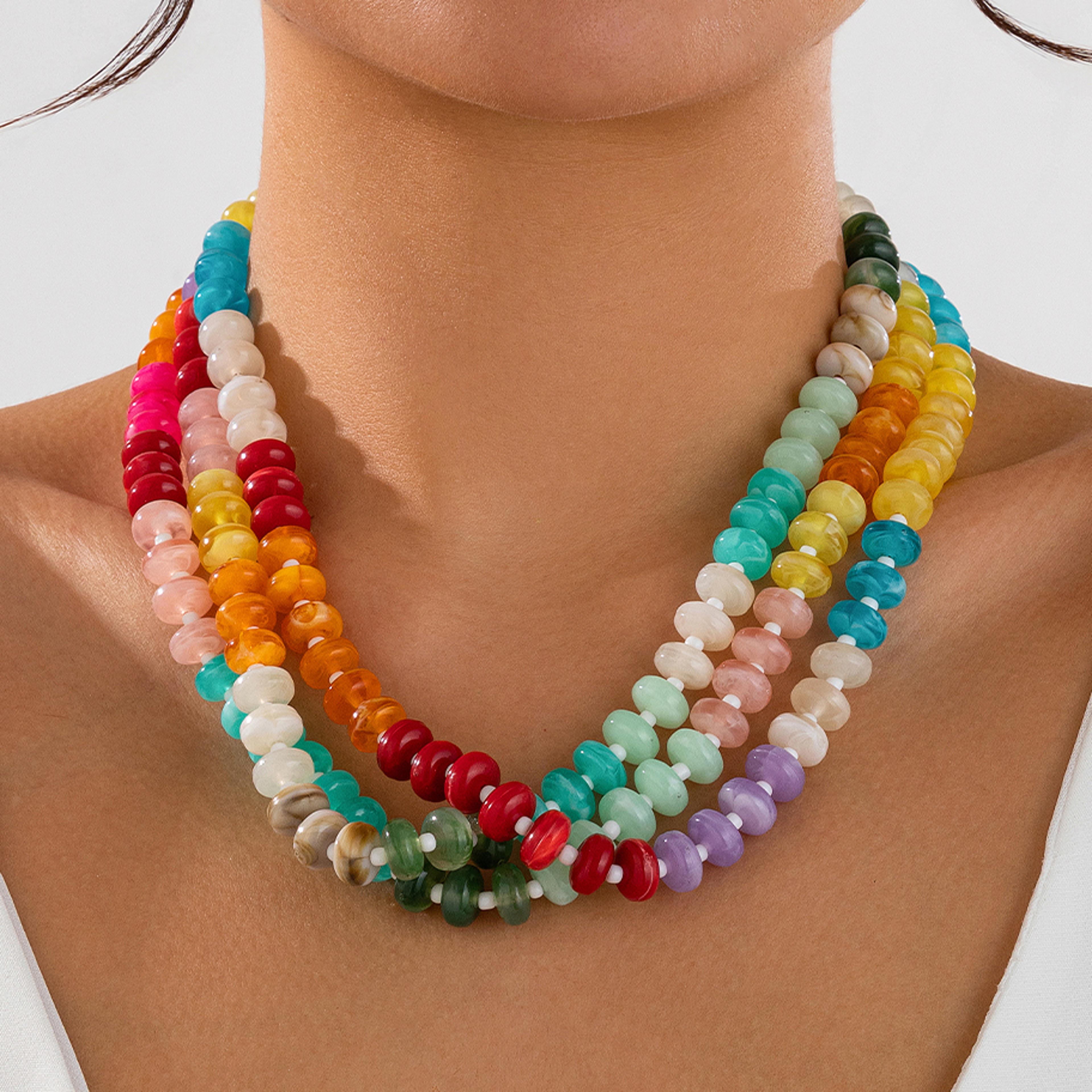bohemian colorful beaded choker necklace acrylic statement clavicle jewelry