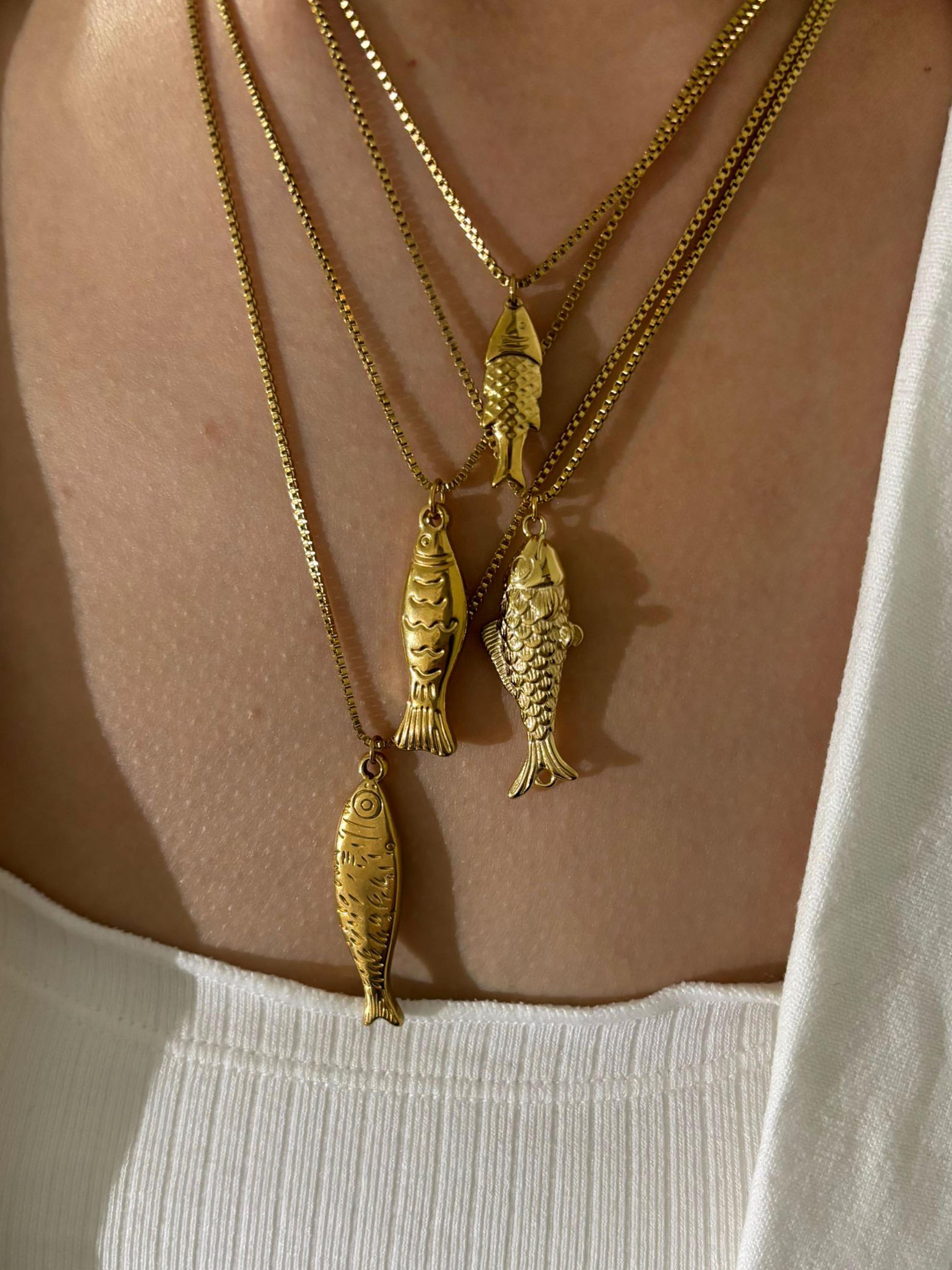 ocean charm fish pendant necklace gold plated necklace in stainless steel waterproof beach jewelry
