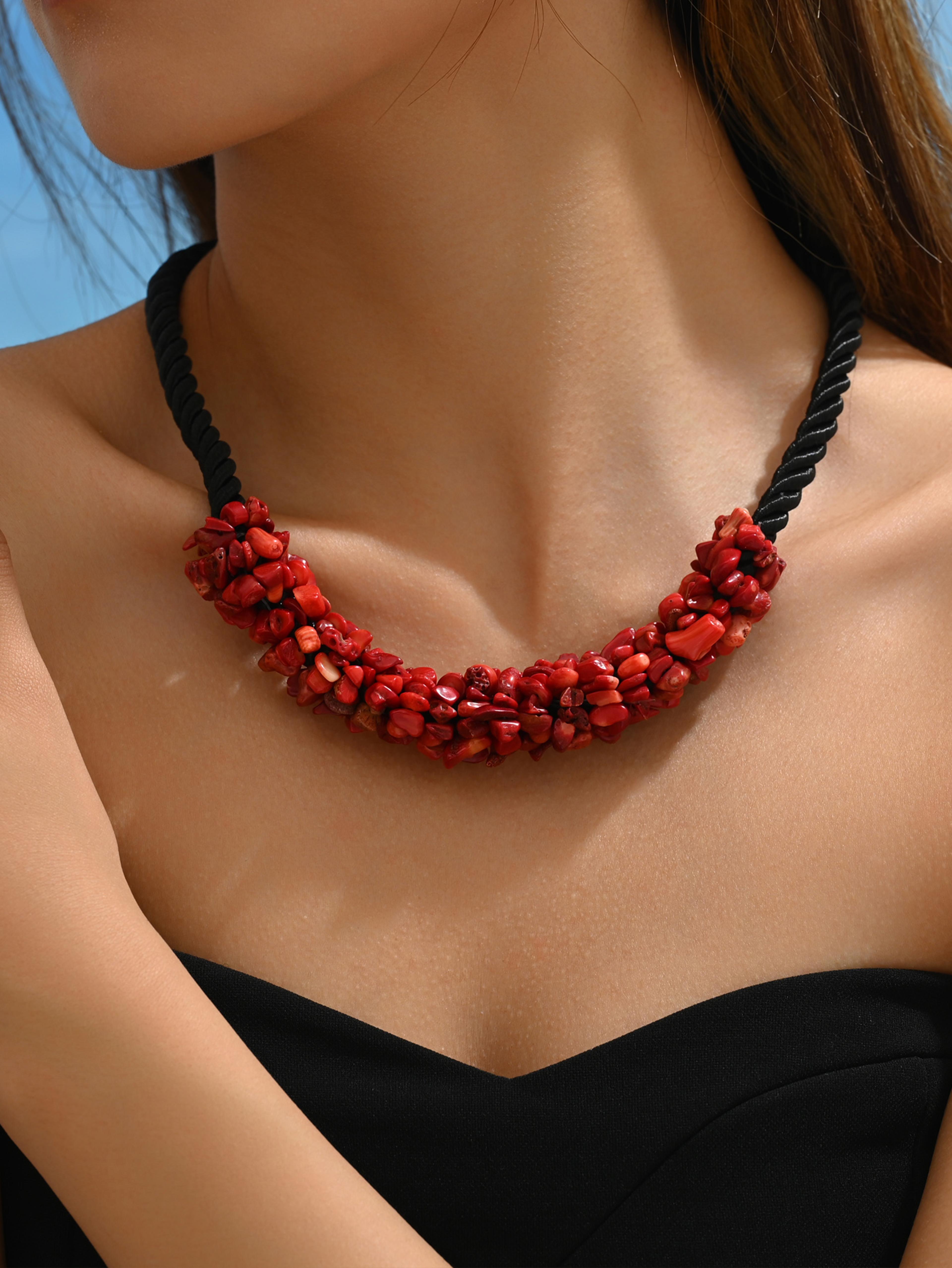handmade boho shell necklace woven beaded rope necklace with natural shell statement collar