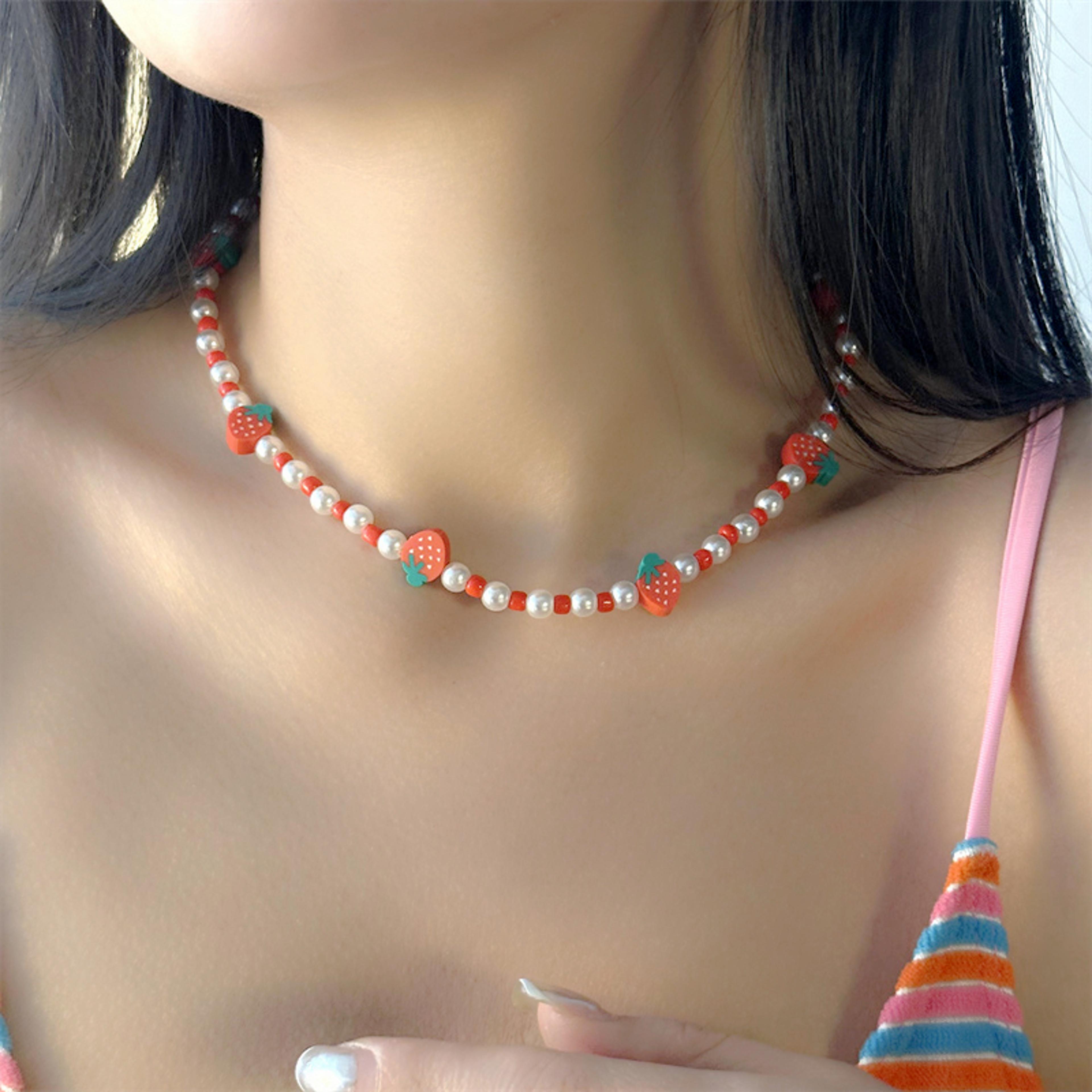 watermelon beaded necklace handmade fruit choker necklace for summer style