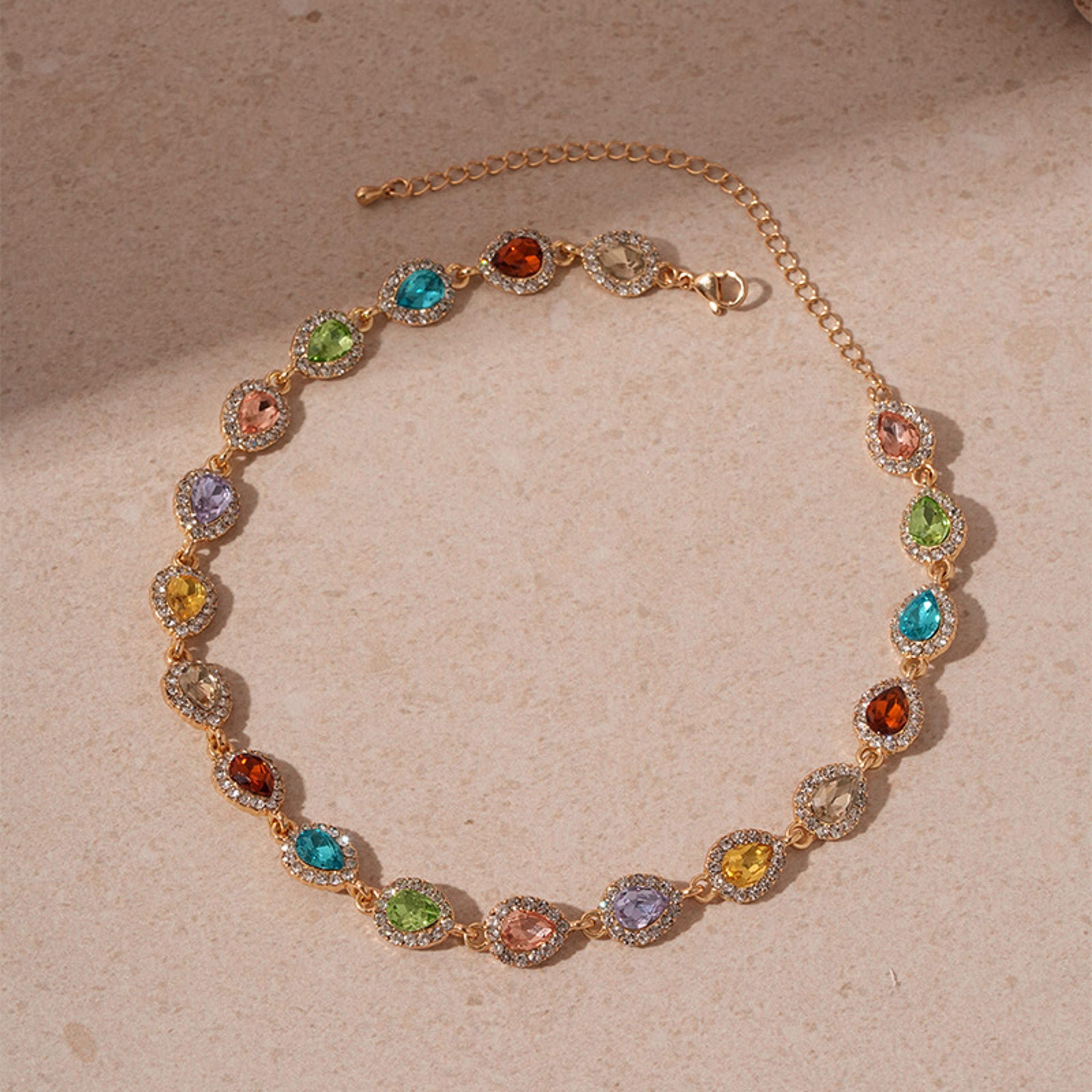 geometric crystal choker necklace with colorful stones elegant clavicle chain for women