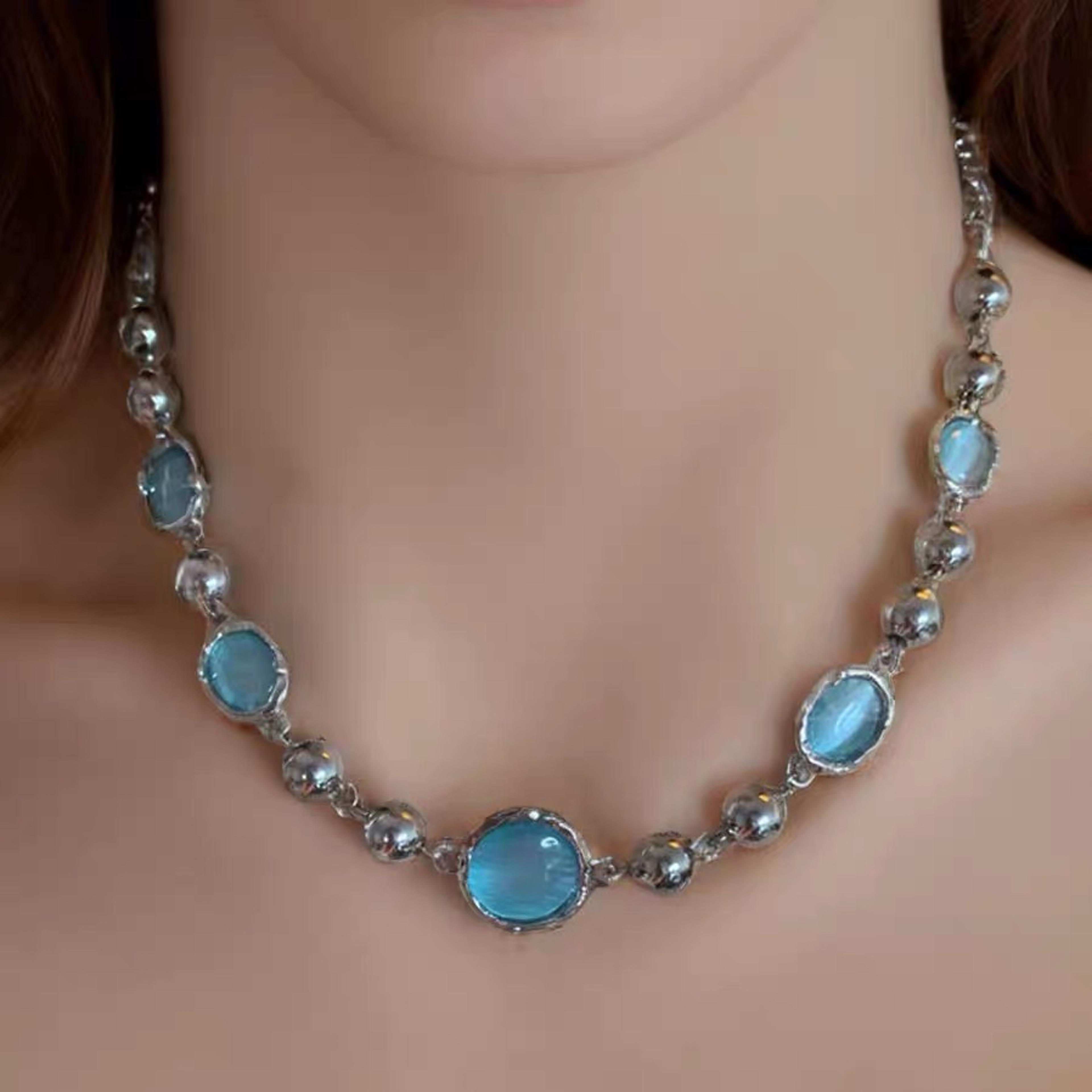 vintage resin necklace geometric beaded statement choker for women
