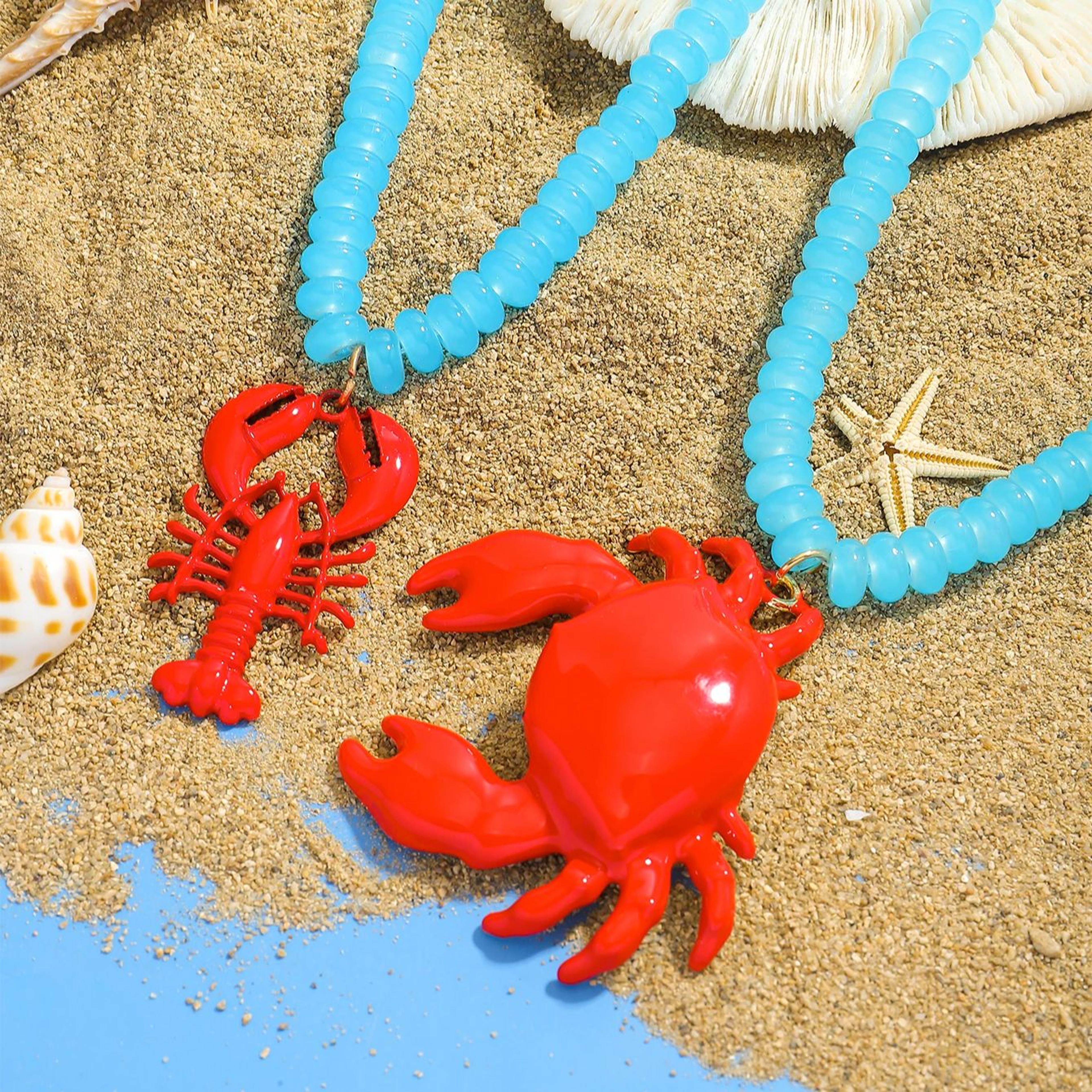 boho crab pendant necklace handmade beaded beach necklace for summer style