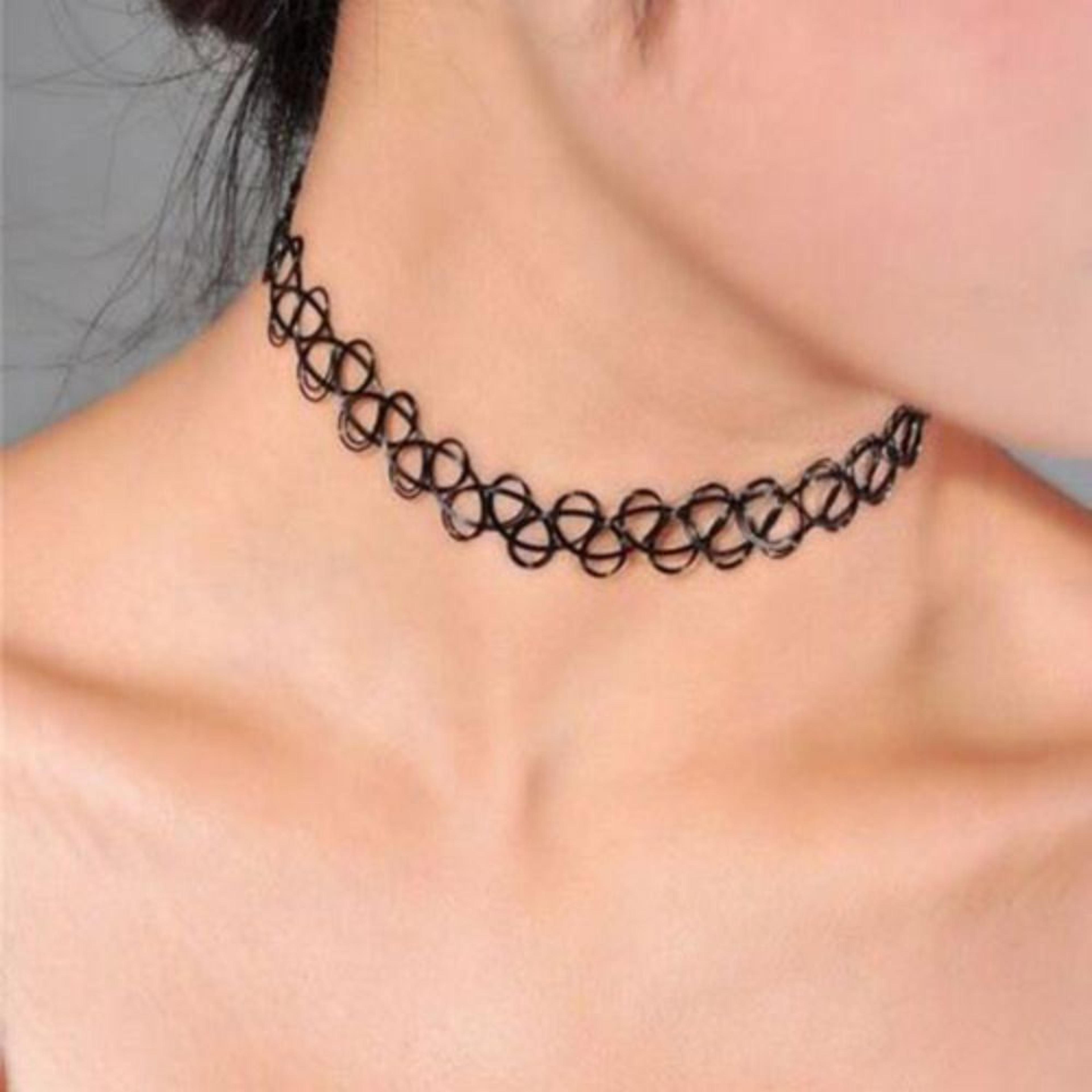 vintage tattoo choker necklace stretch black choker gothic braided elastic necklace for women