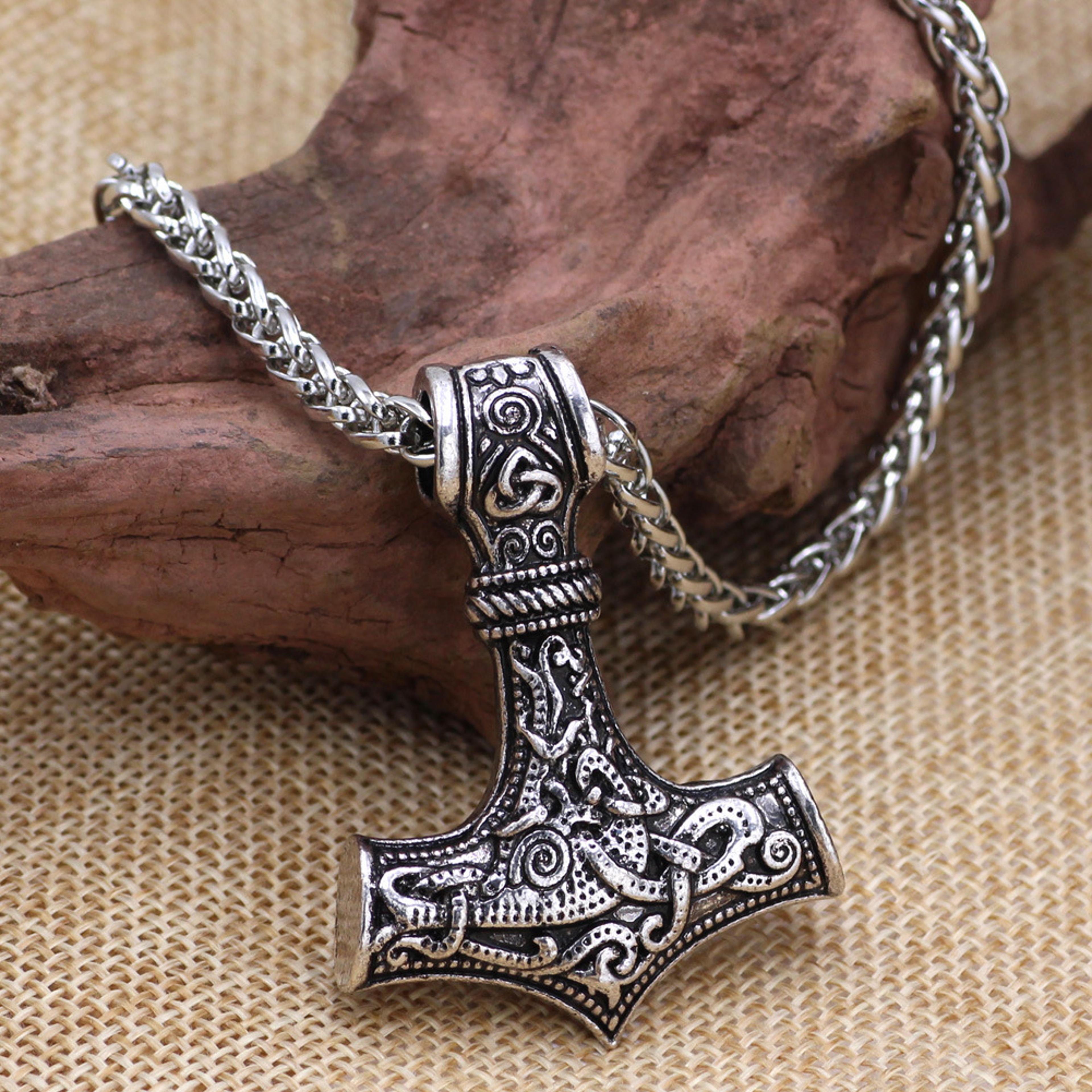 vintage viking necklace with thor's hammer pendant nordic mjolnir norse jewelry gift