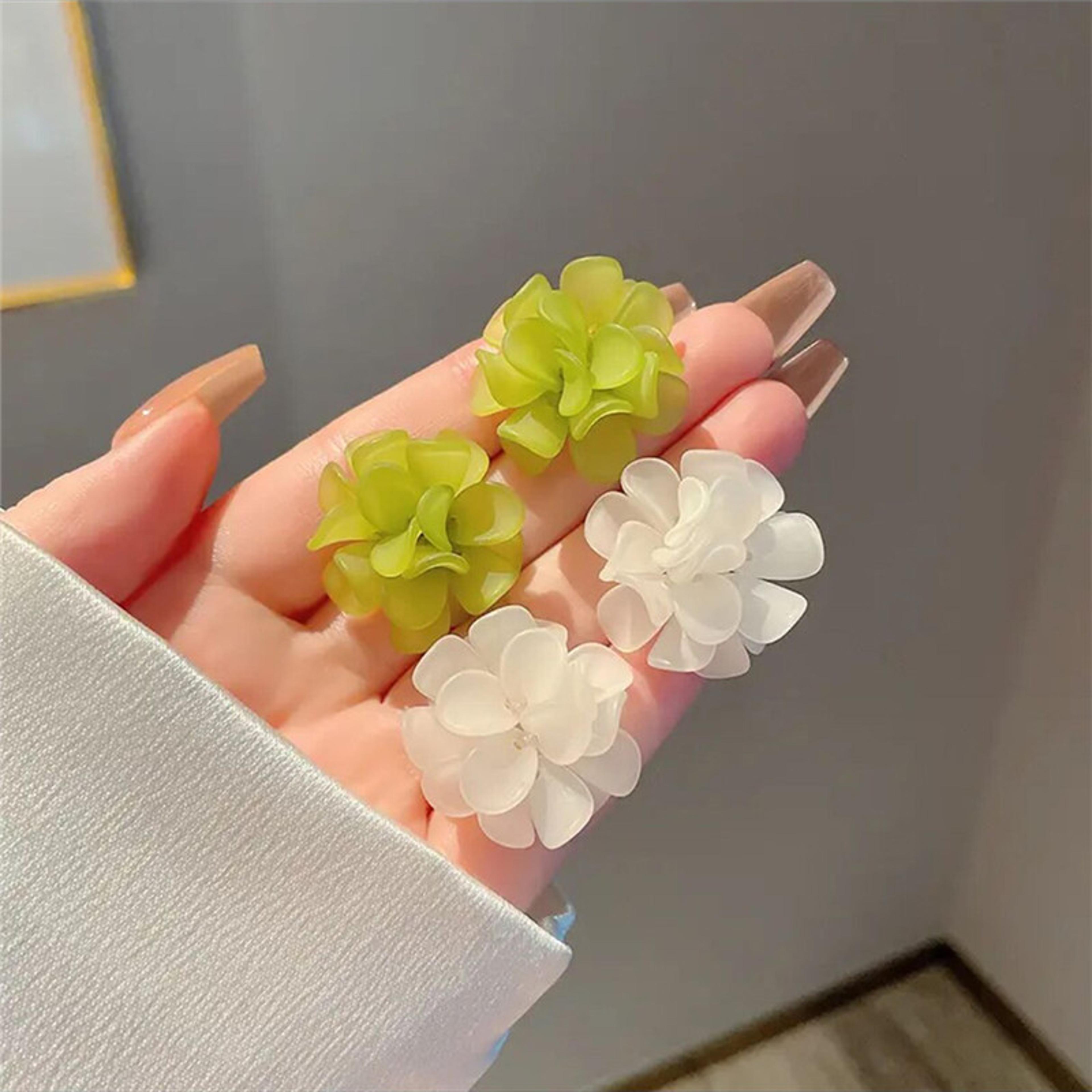 elegant flower stud earrings white & green floral statement earrings for women