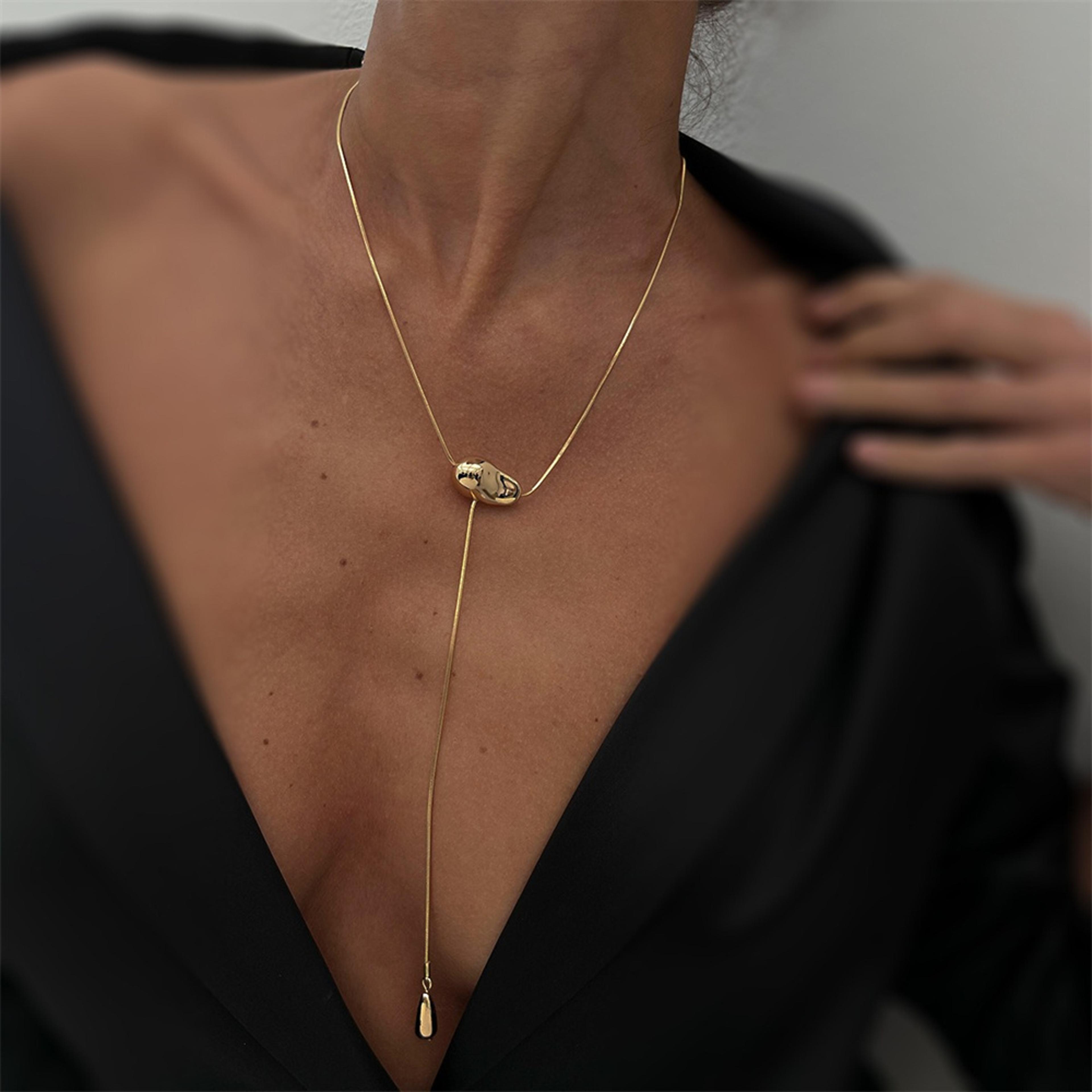 elegant water drop pendant necklace minimalist necklace with long chain for women