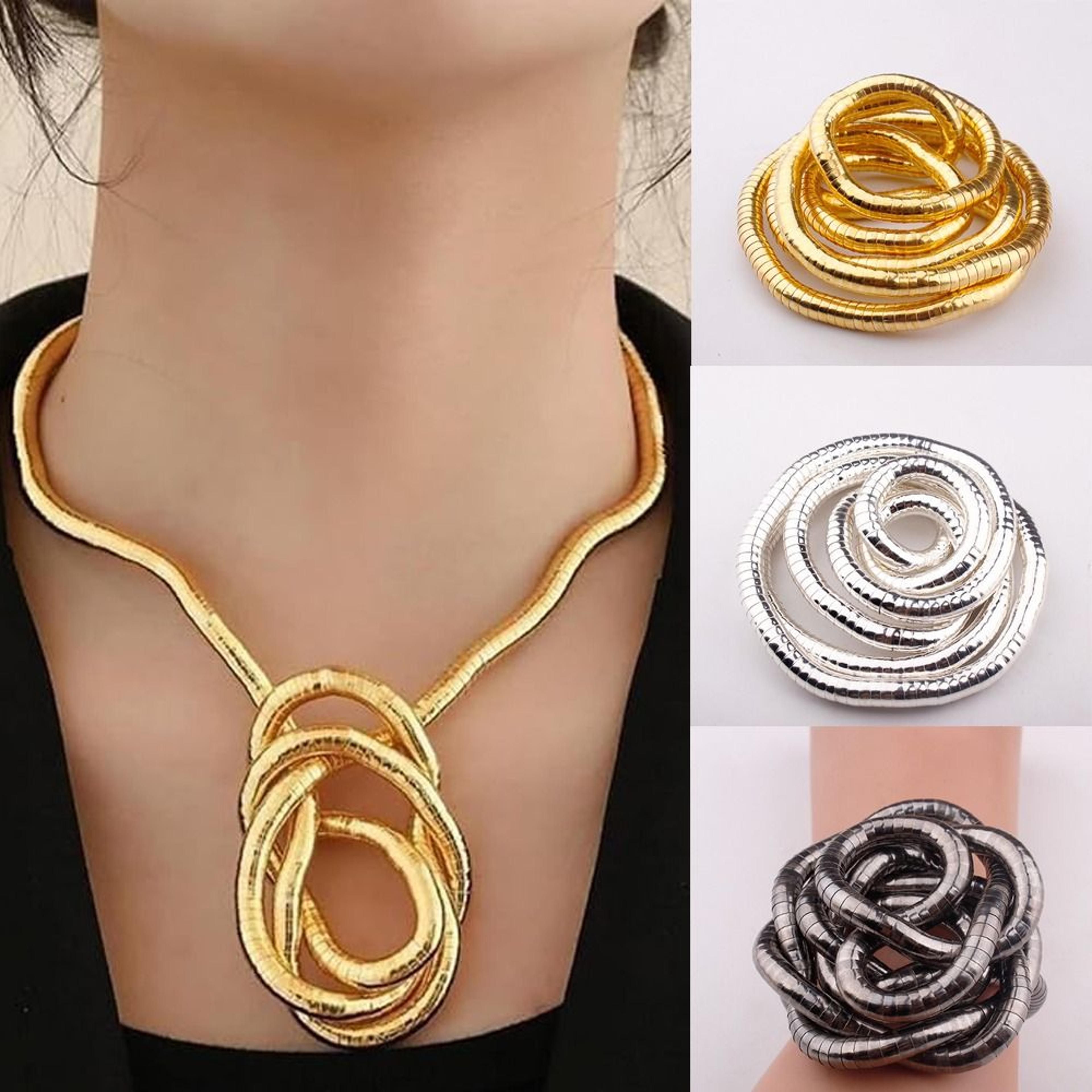 bendable snake necklace & flexible choker twistable alloy statement jewelry in gold & silver