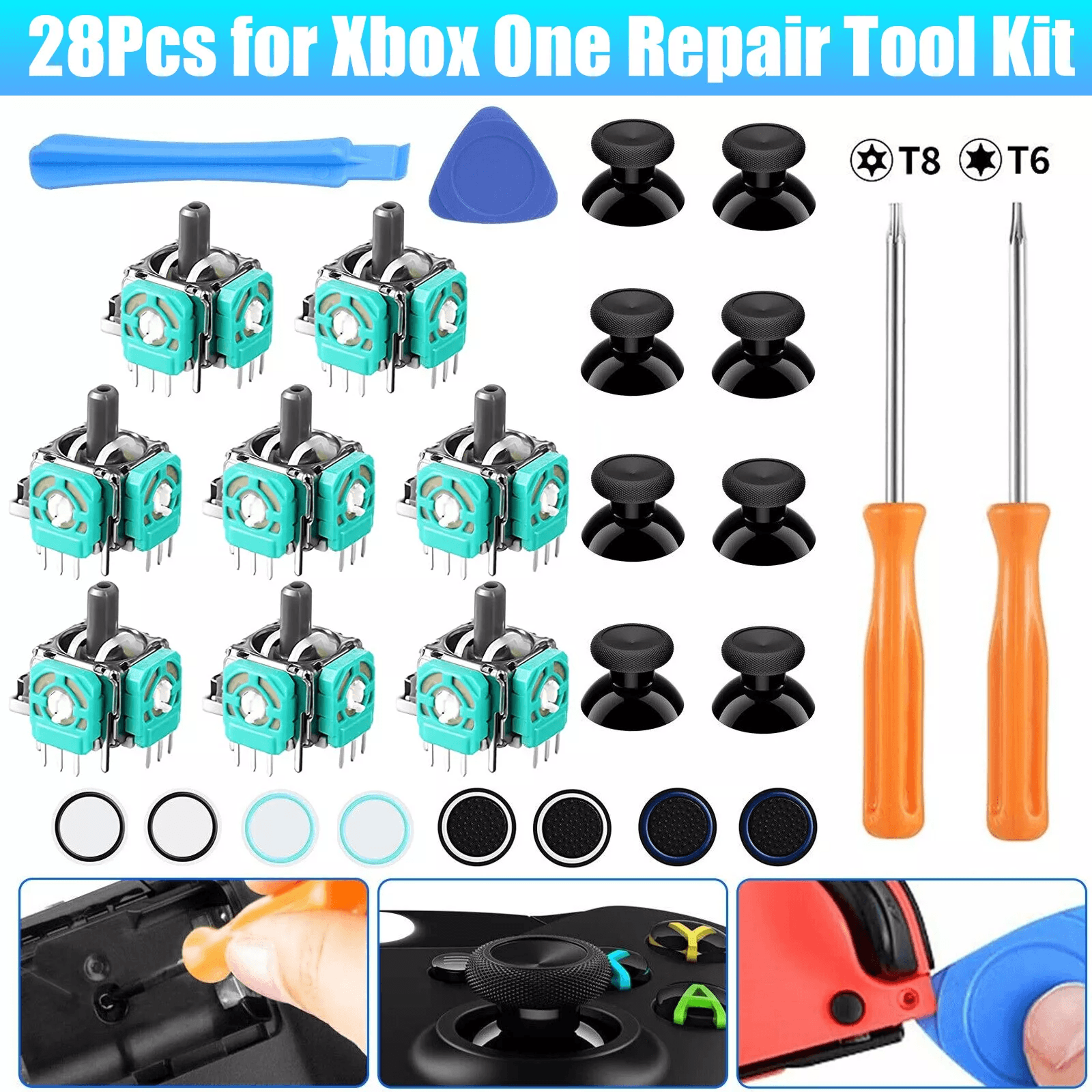 repair tool kit for xbox one controller, 3d analog joysticks & thumbsticks caps for ps4, nintendo game controller