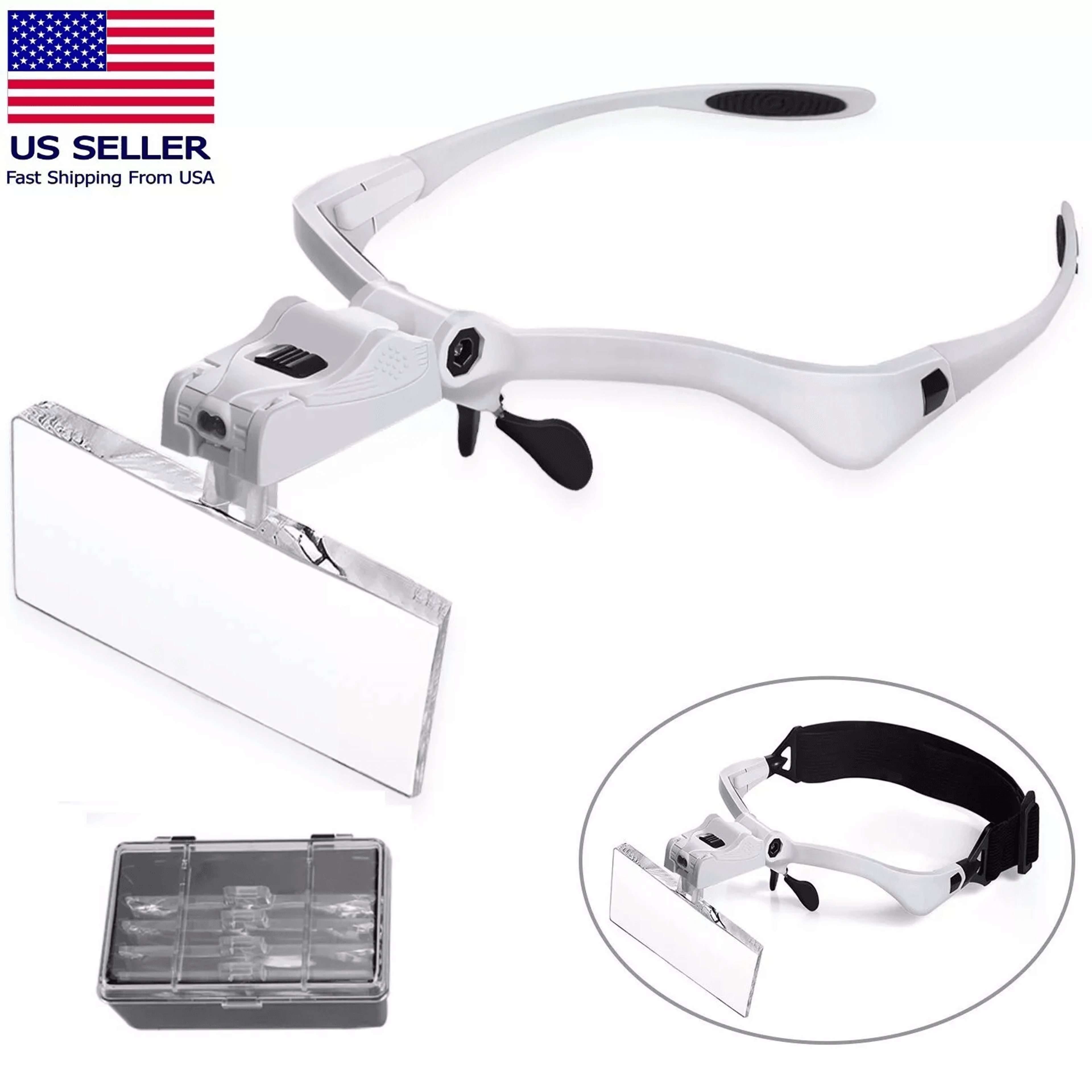 led jewelers head headband magnifier with light – illuminated visor magnifying glasses loupe for reading, watch repair,