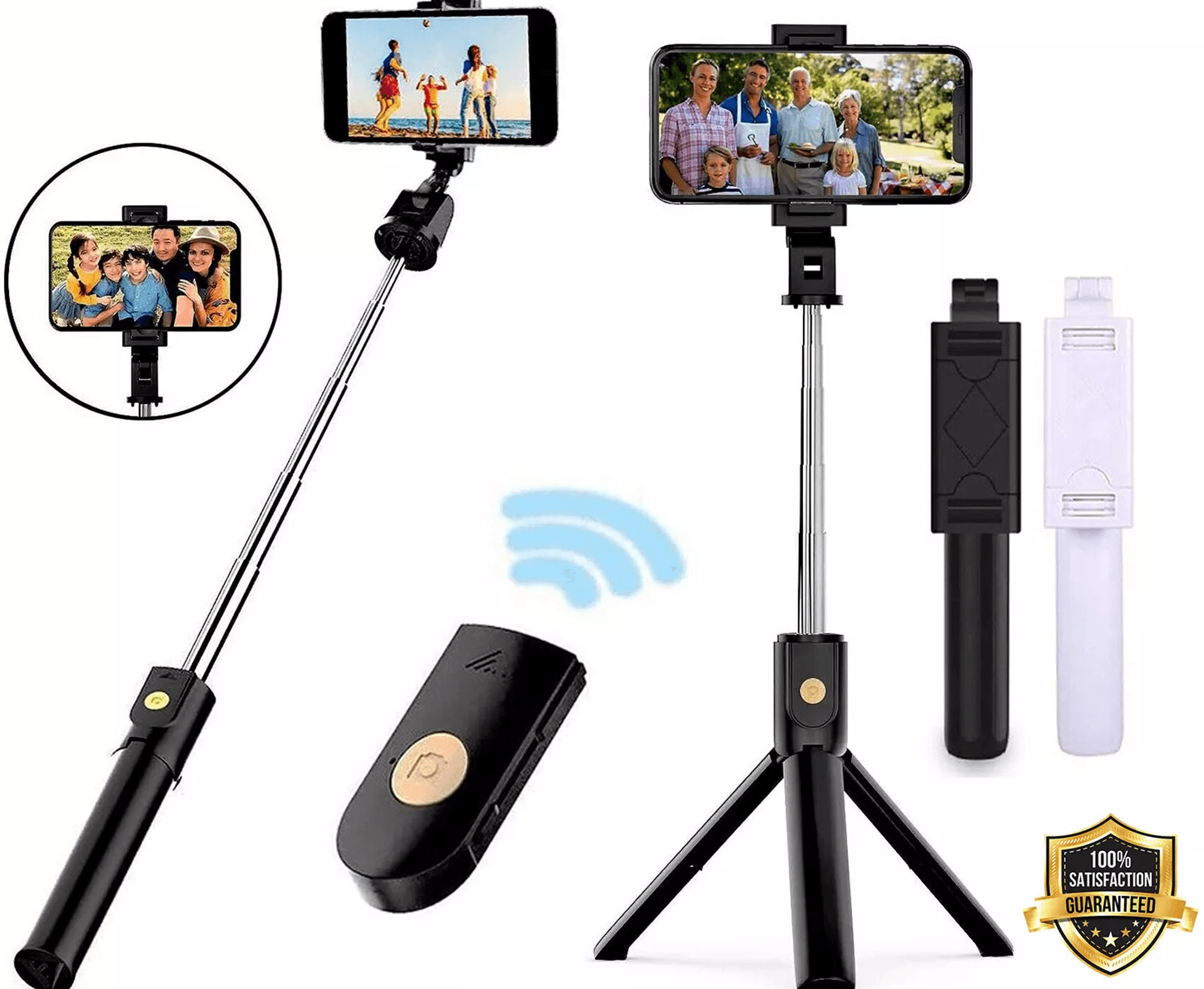 bluetooth selfie stick tripod stand, extendable remote desktop cell phone holder, adjustable lightweight travel tripod
