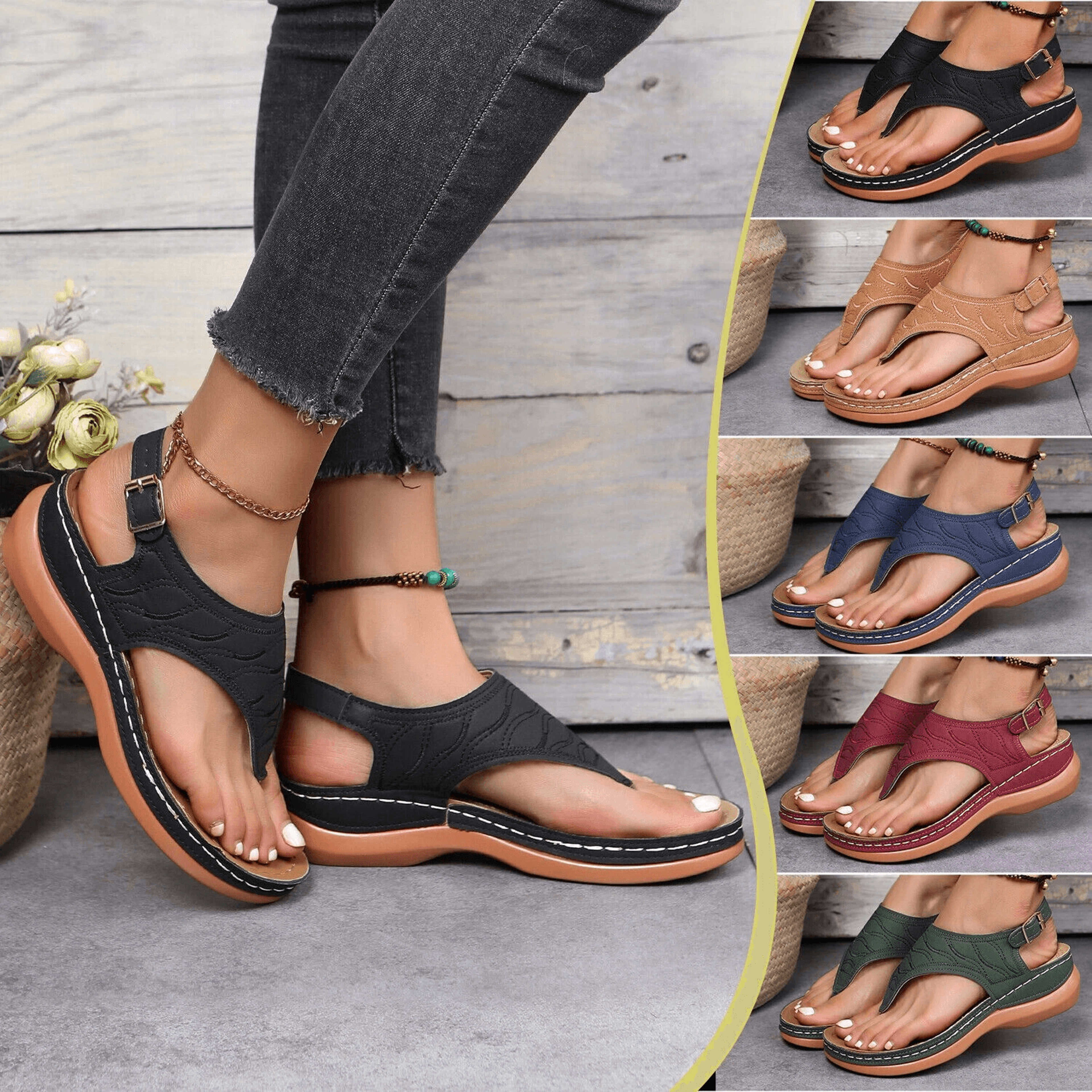 women orthopedic sandals casual flat shoes flip flops with arch support, bunion correction, non-slip comfortable slides