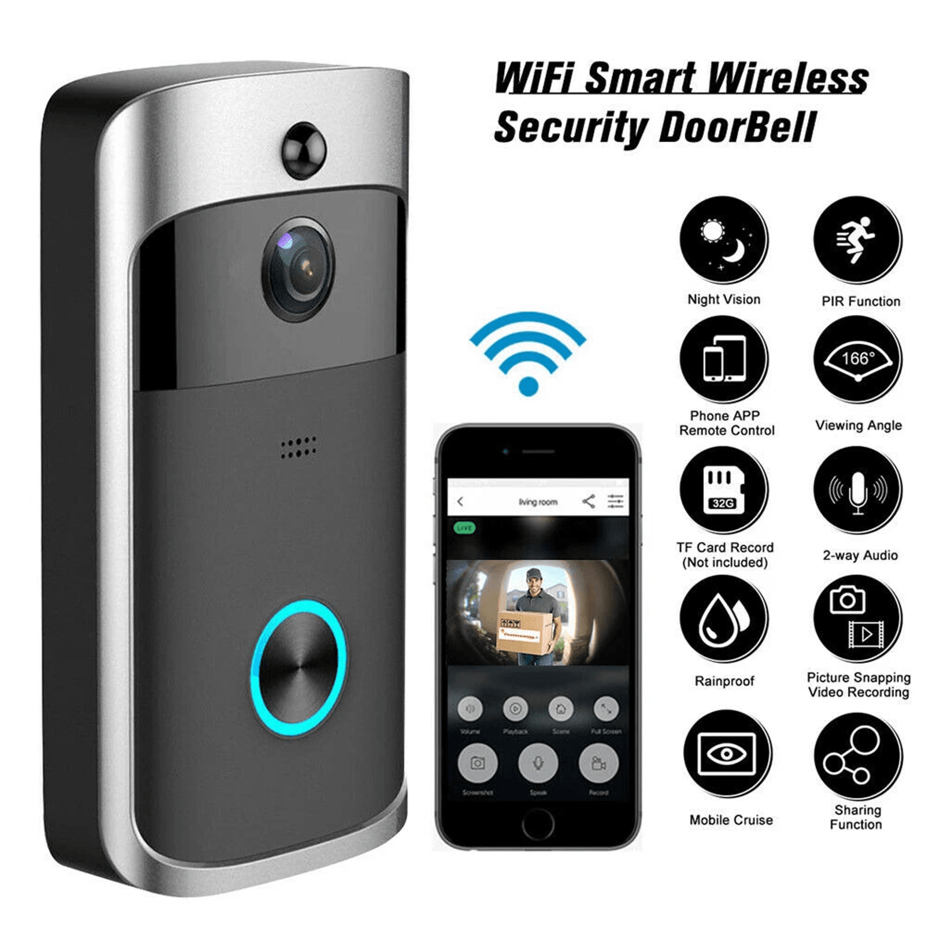 smart wireless wifi video doorbell with intercom & security camera hd night vision, motion detection, free cloud storage