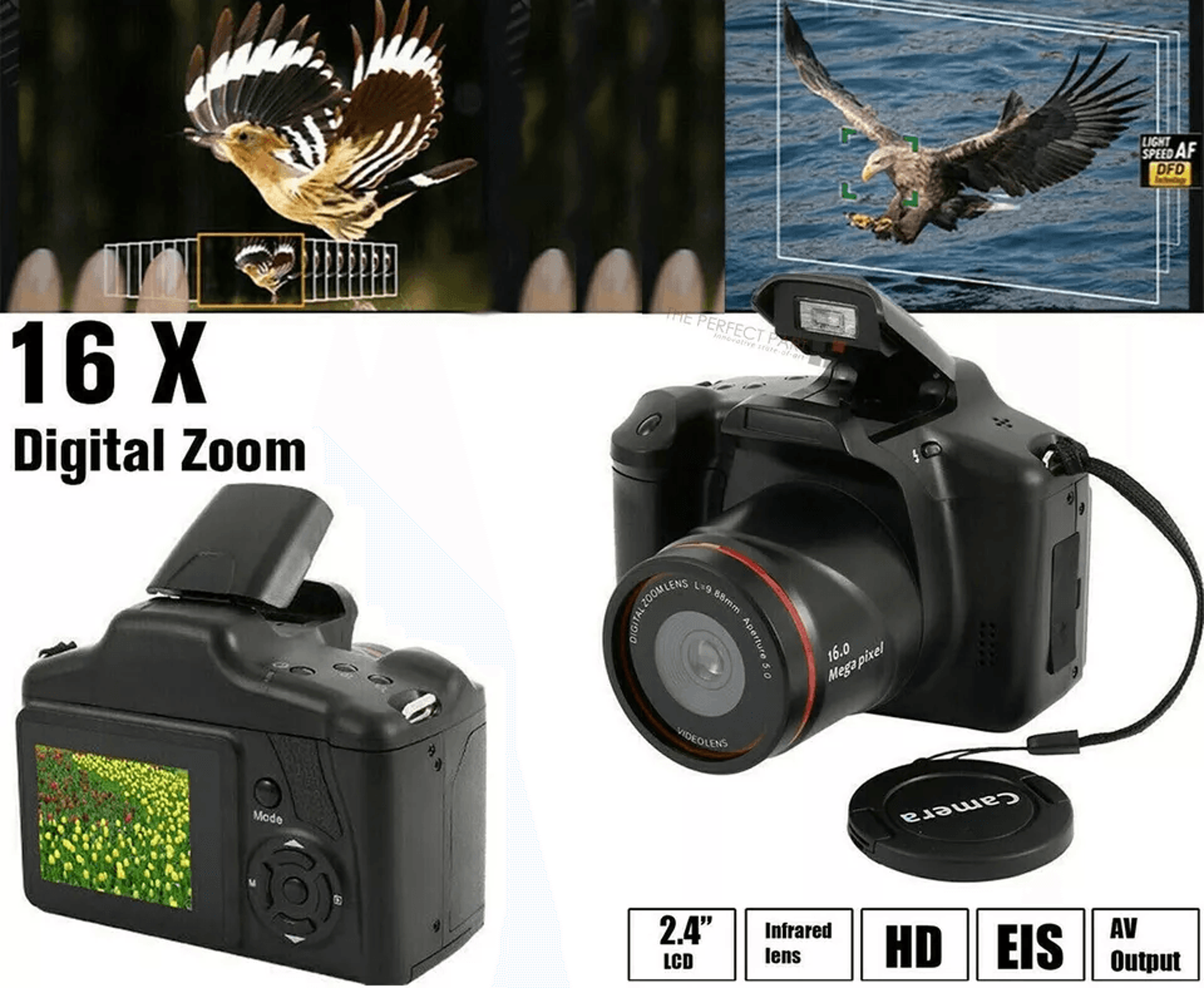 digital camera with tft lcd screen, 16x zoom, hd recording, anti-shake mic, lightweight travel camera