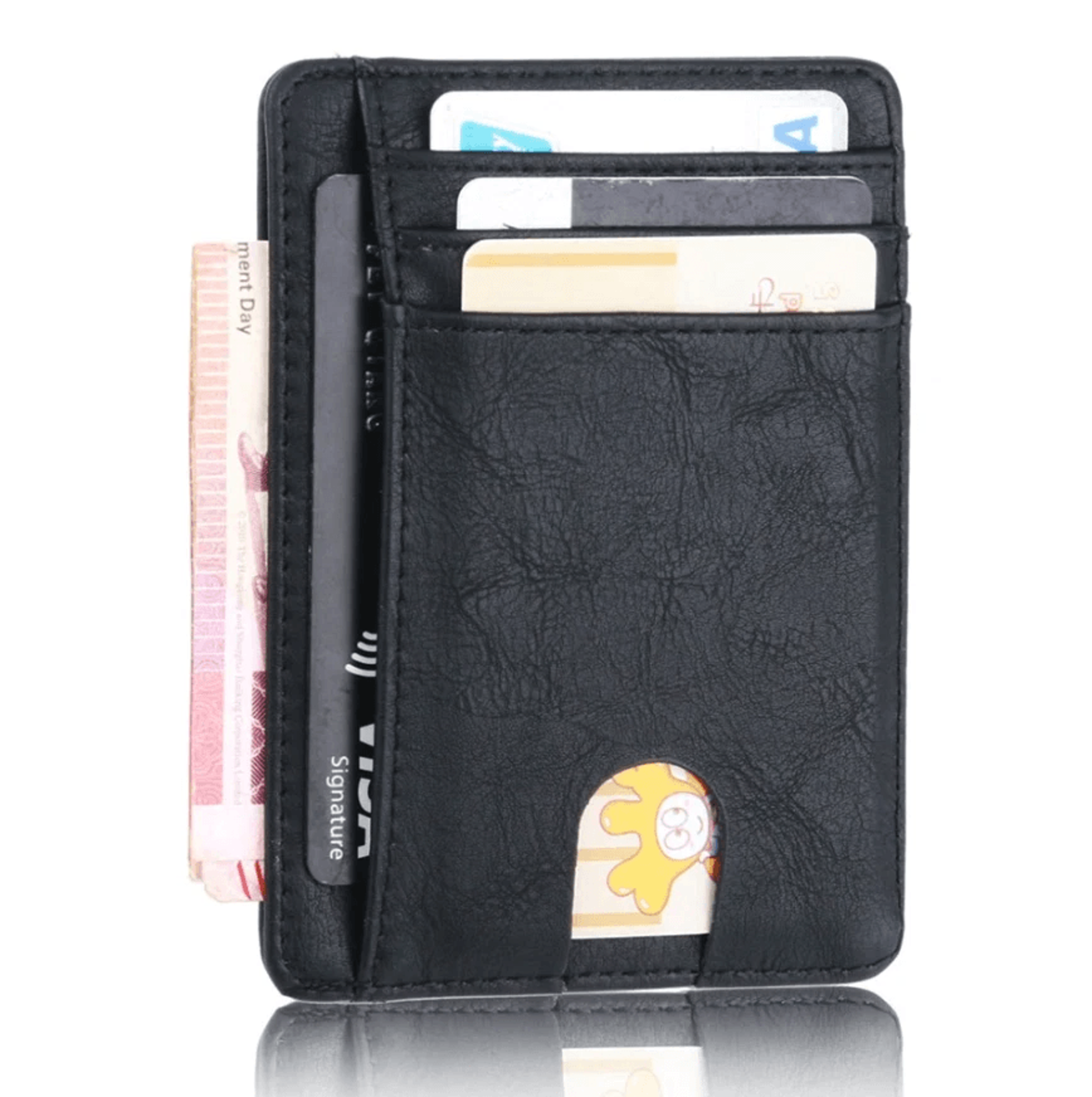 mens leather slim wallet, rfid blocking credit card holder with id window & money pocket