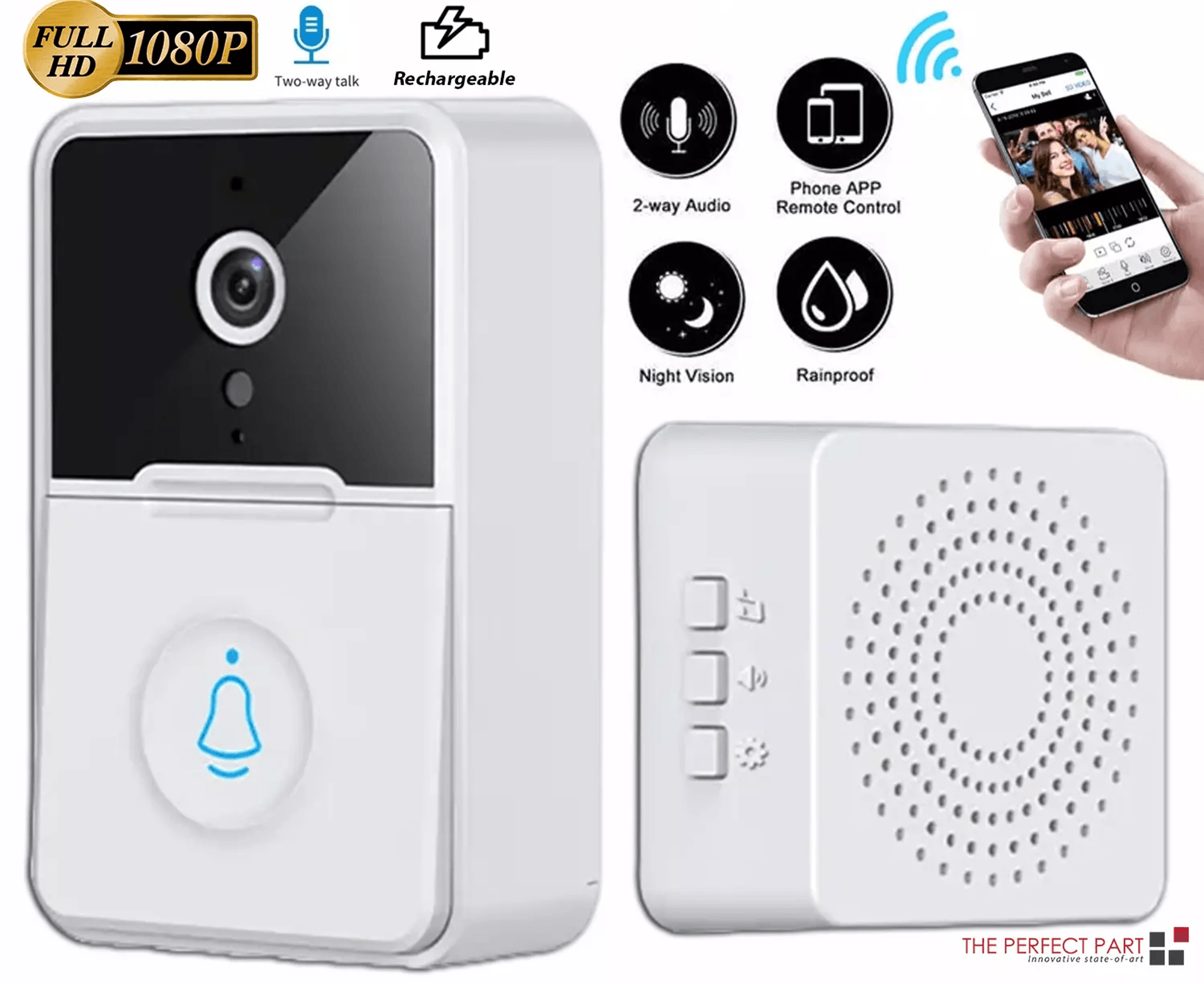 wireless security smart wifi doorbell with intercom video camera, 2-way audio & chime, door ring bell for home safety