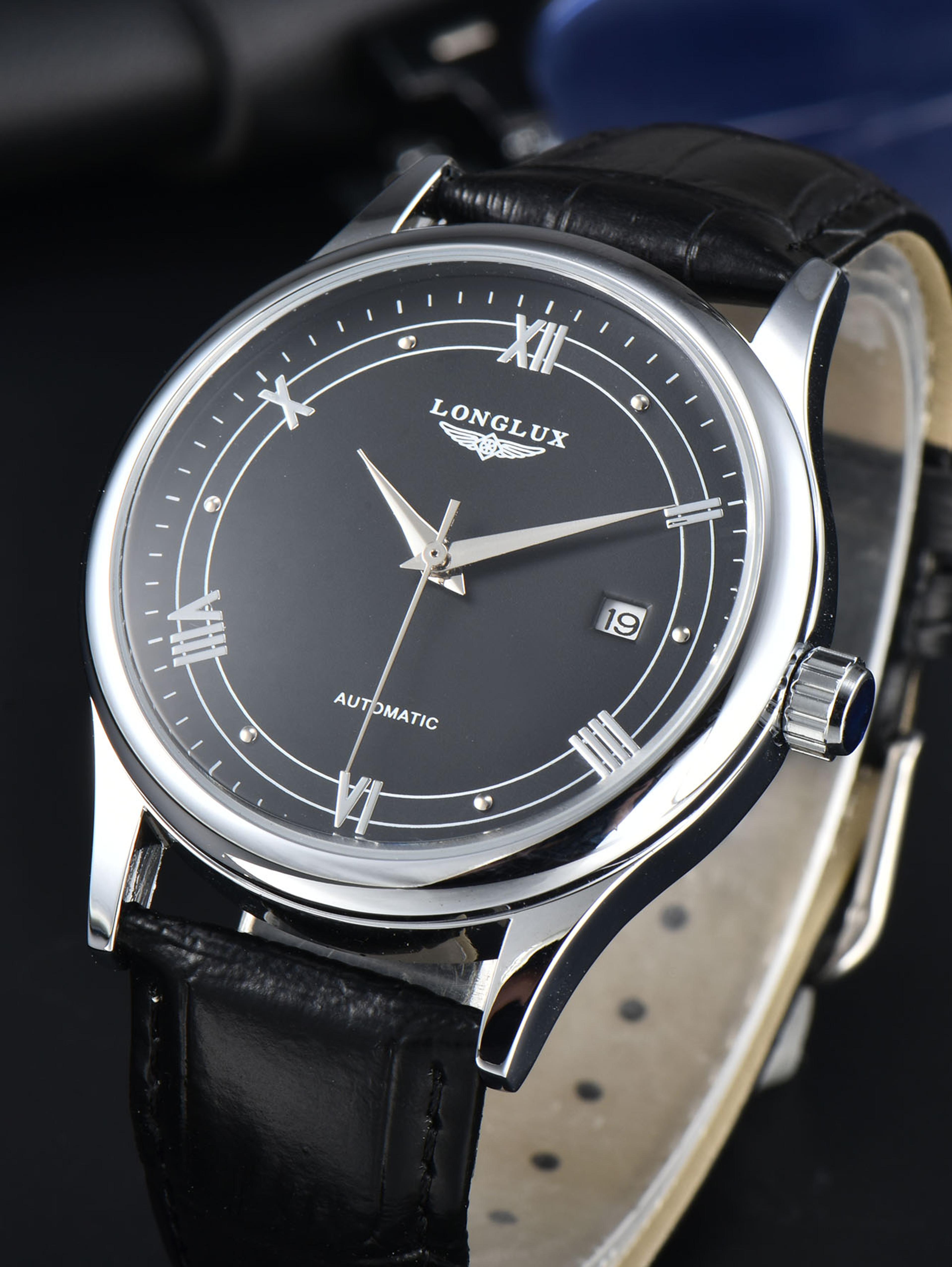 automatic man watch, waterproof leather watch for men, simple date mechanical timepiece