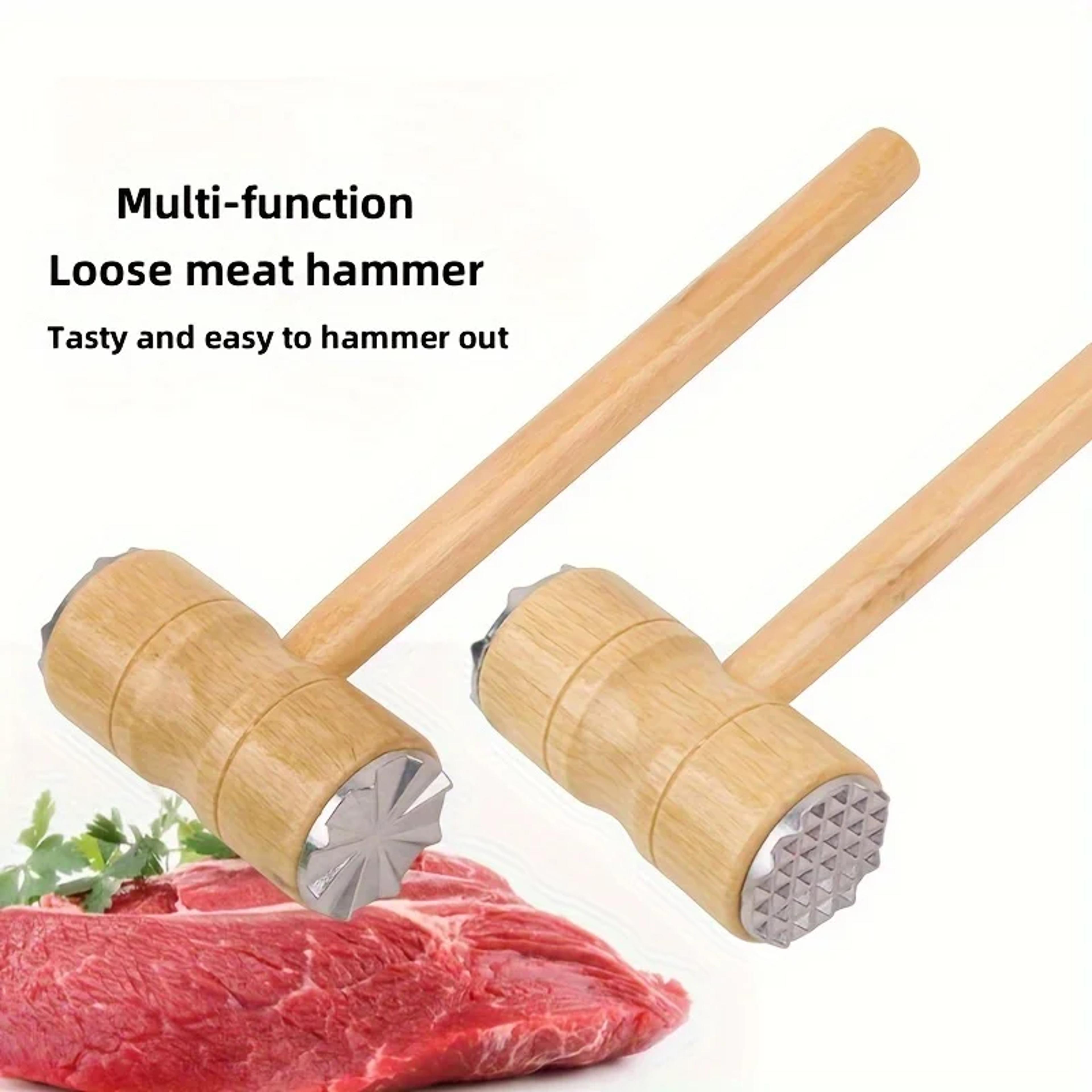 double sided wooden handle meat tenderizer, steak mallet tool, essential kitchen gadget for tenderizing, sinew breaking
