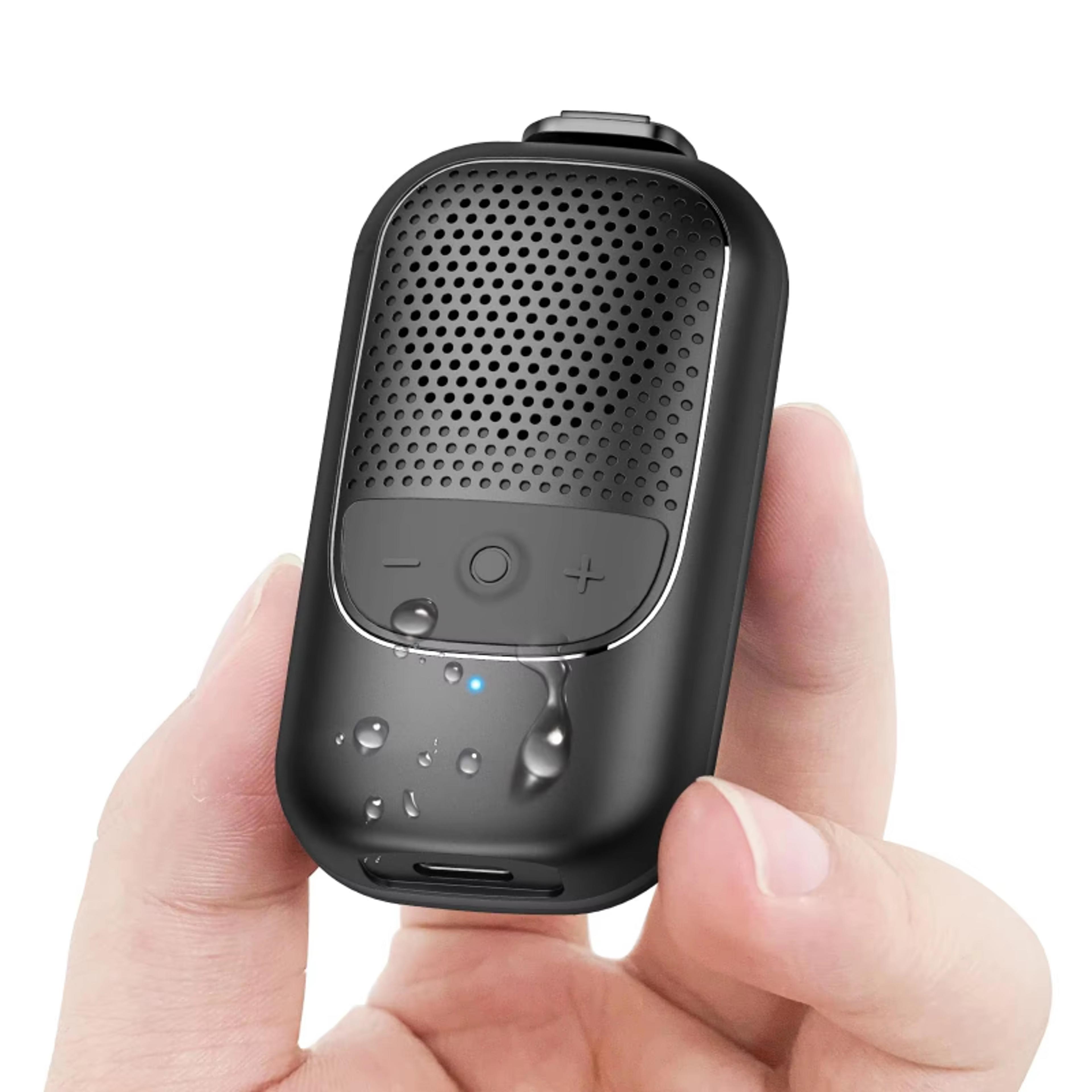 mini wearable bluetooth speaker with mic, clip-on wireless portable speaker for outdoor, work, sports, hands-free call